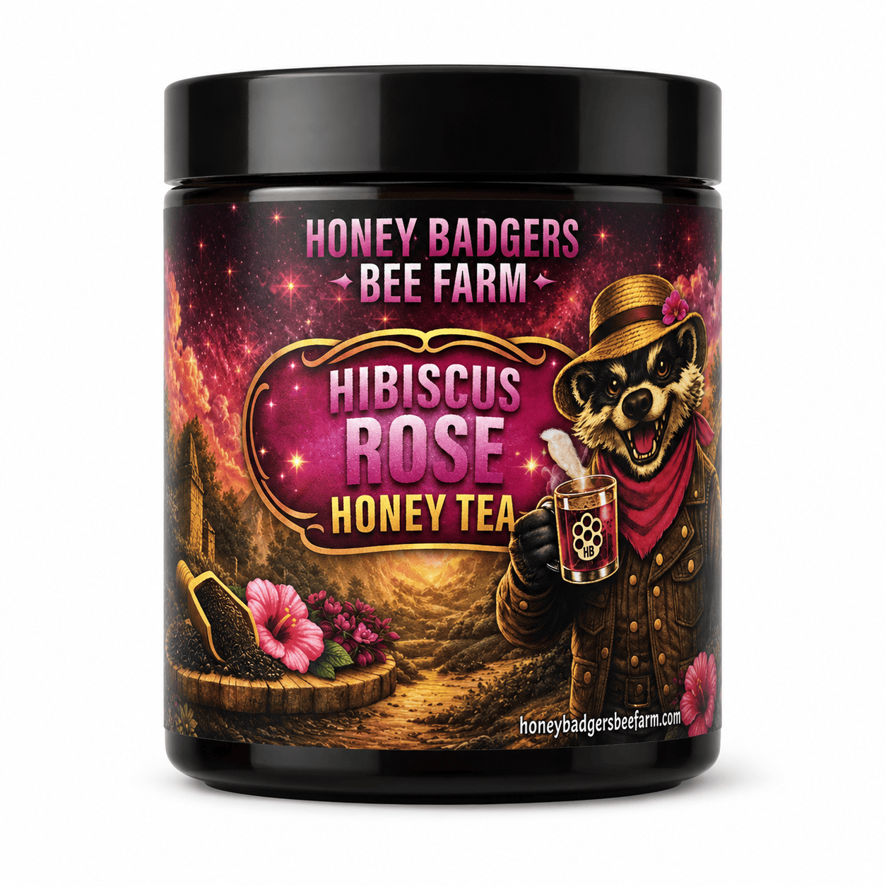 Honey Badgers Bee Farm All natural Tea Hibiscus & Rose Honey
