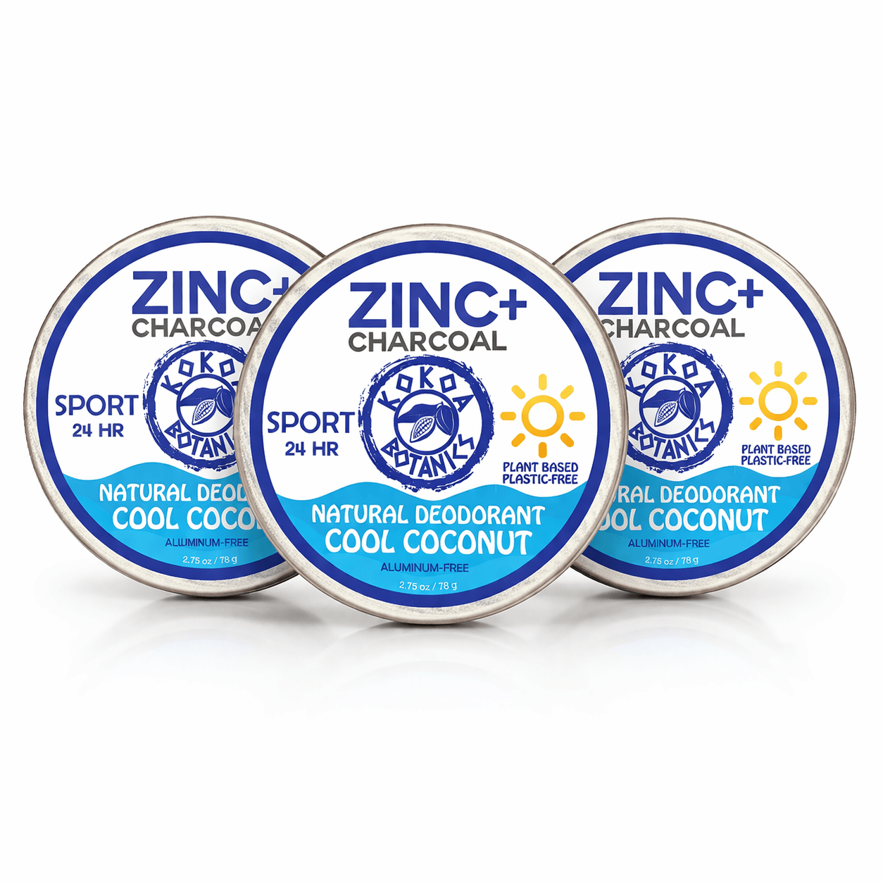 KOKOA BOTANICS natural deodorant 3 Pack ZINC & CHARCOAL - Natural Deodorant Cream - Cool Coconut - Aluminum-free 2.75 oz