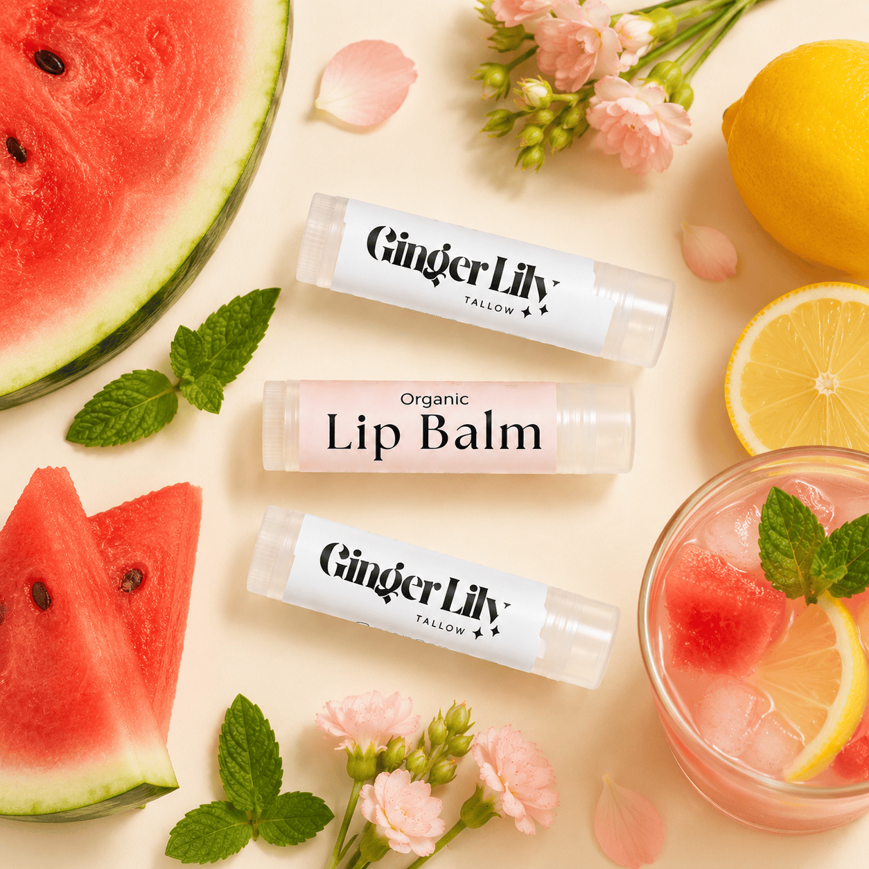 Ginger Lily Tallow NEW - Watermelon Lemonade Organic Tallow Lip Balm