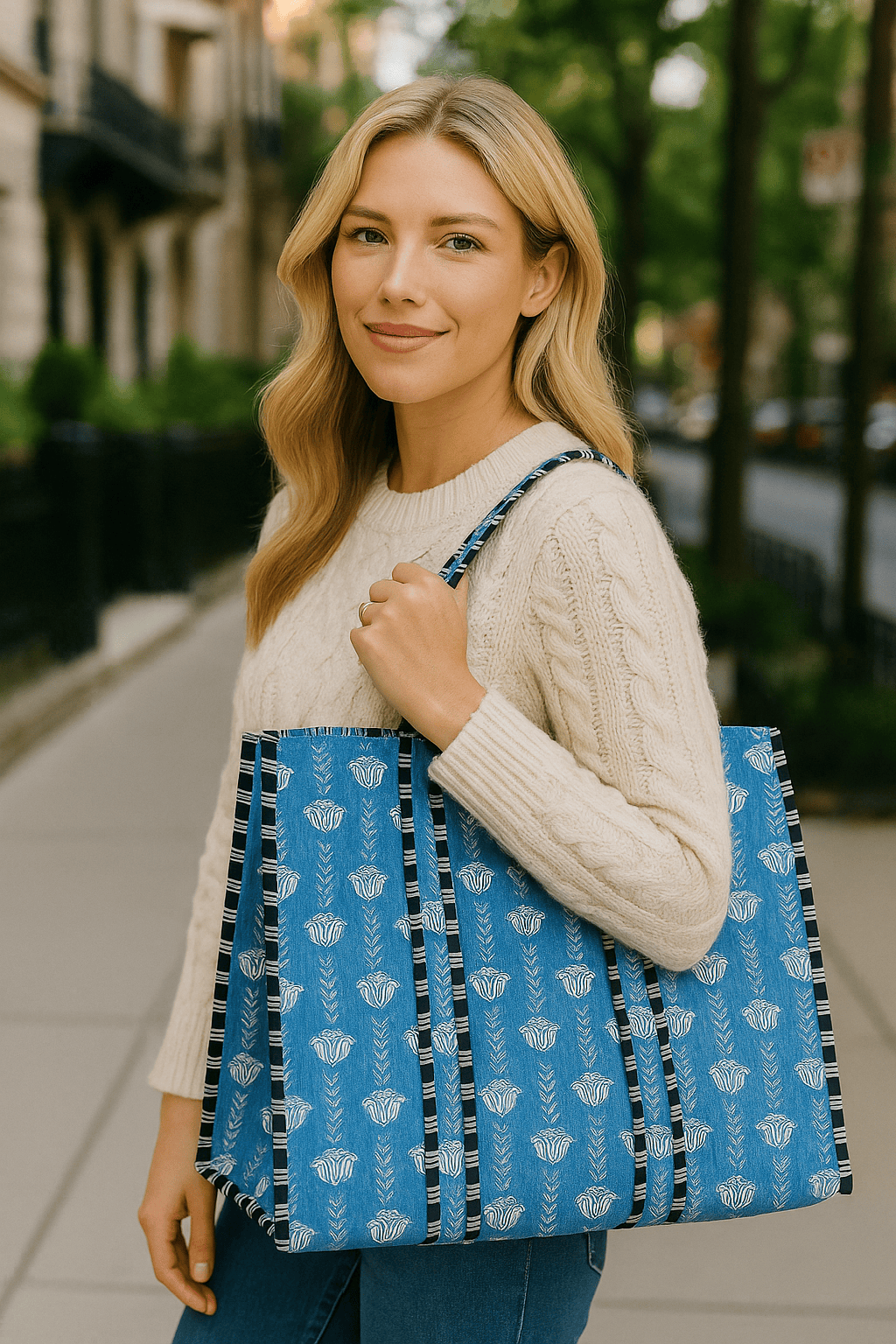 Blue & White Blooms Tote - My American Goods