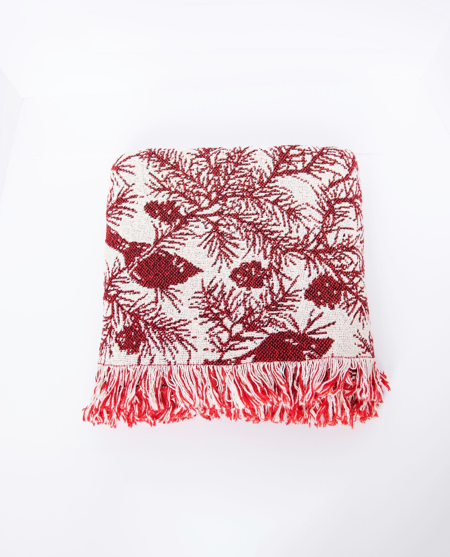 Cherie Cranberry Cardinal Christmas Cotton Throw Blanket