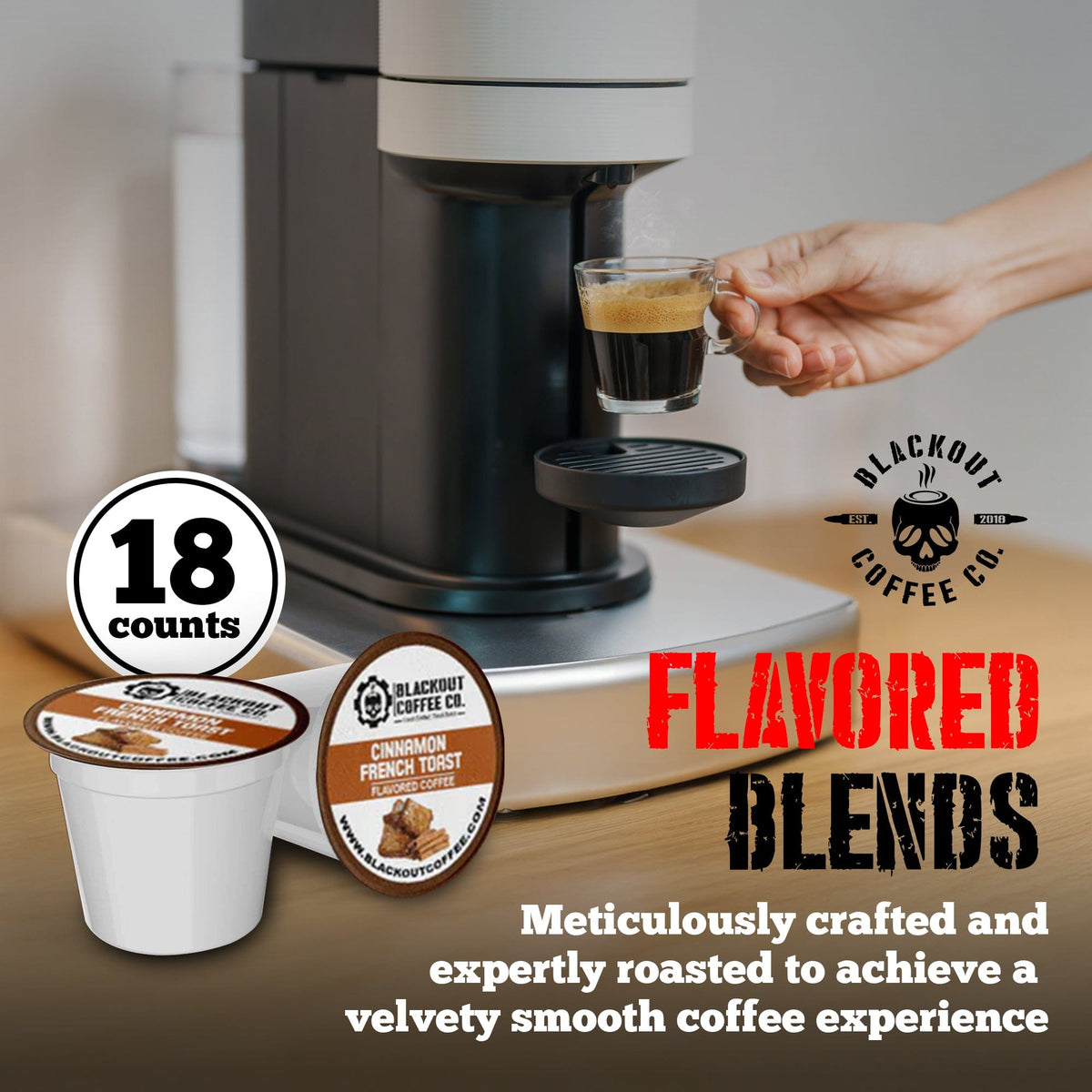 Blackout Coffee Co Coffee Pods & Capsules Cinnamon French Toast Flavored Coffee Pods – 18 Count