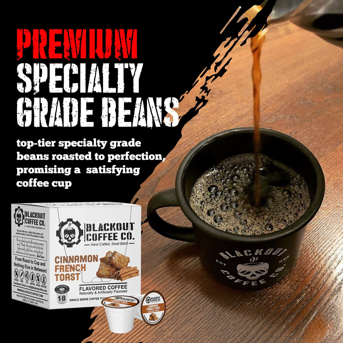 Blackout Coffee Co Coffee Pods & Capsules Cinnamon French Toast Flavored Coffee Pods – 18 Count
