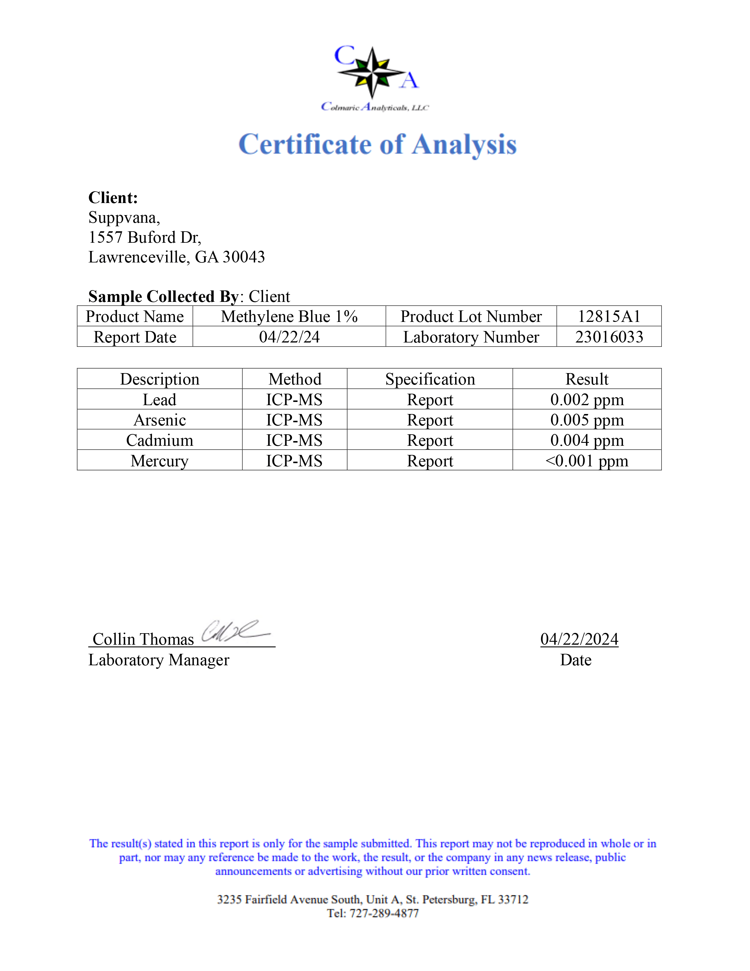 LIV Methylene Blue 1% - USP (Pharmaceutical) Grade - 60ml