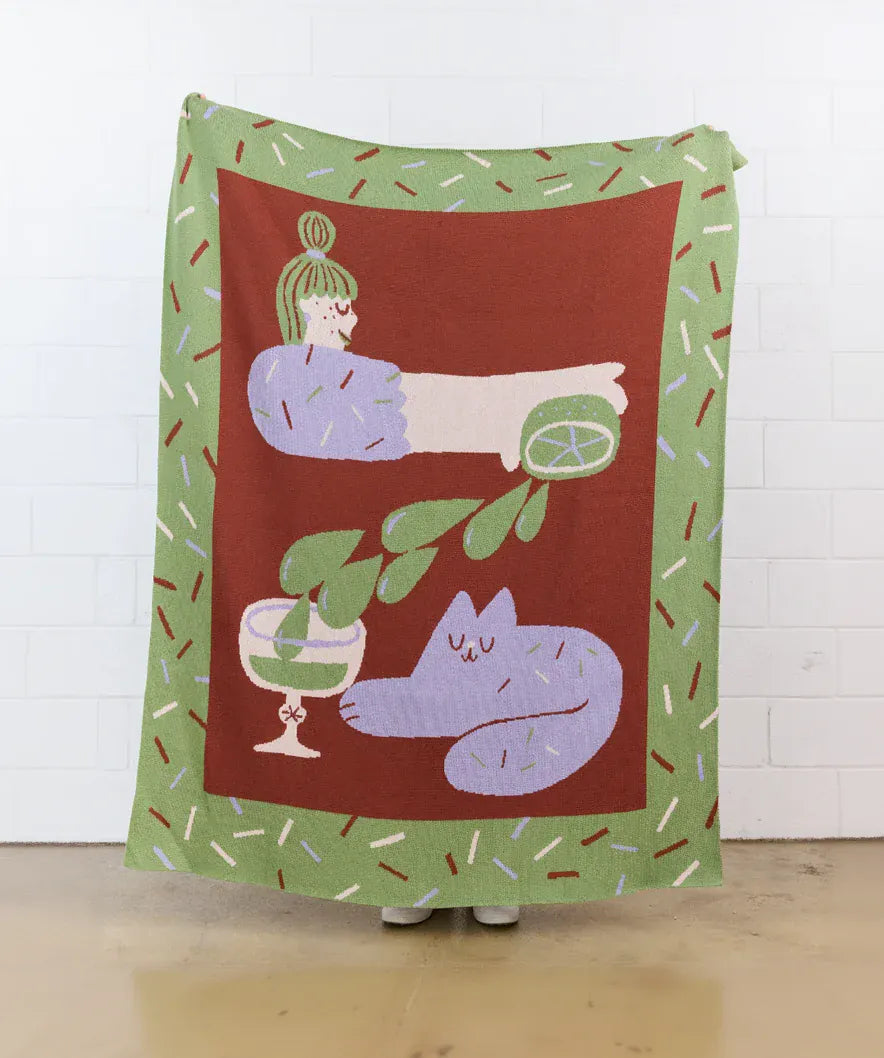Biquette Throw Blanket Cocktail Cat - Throw Blanket