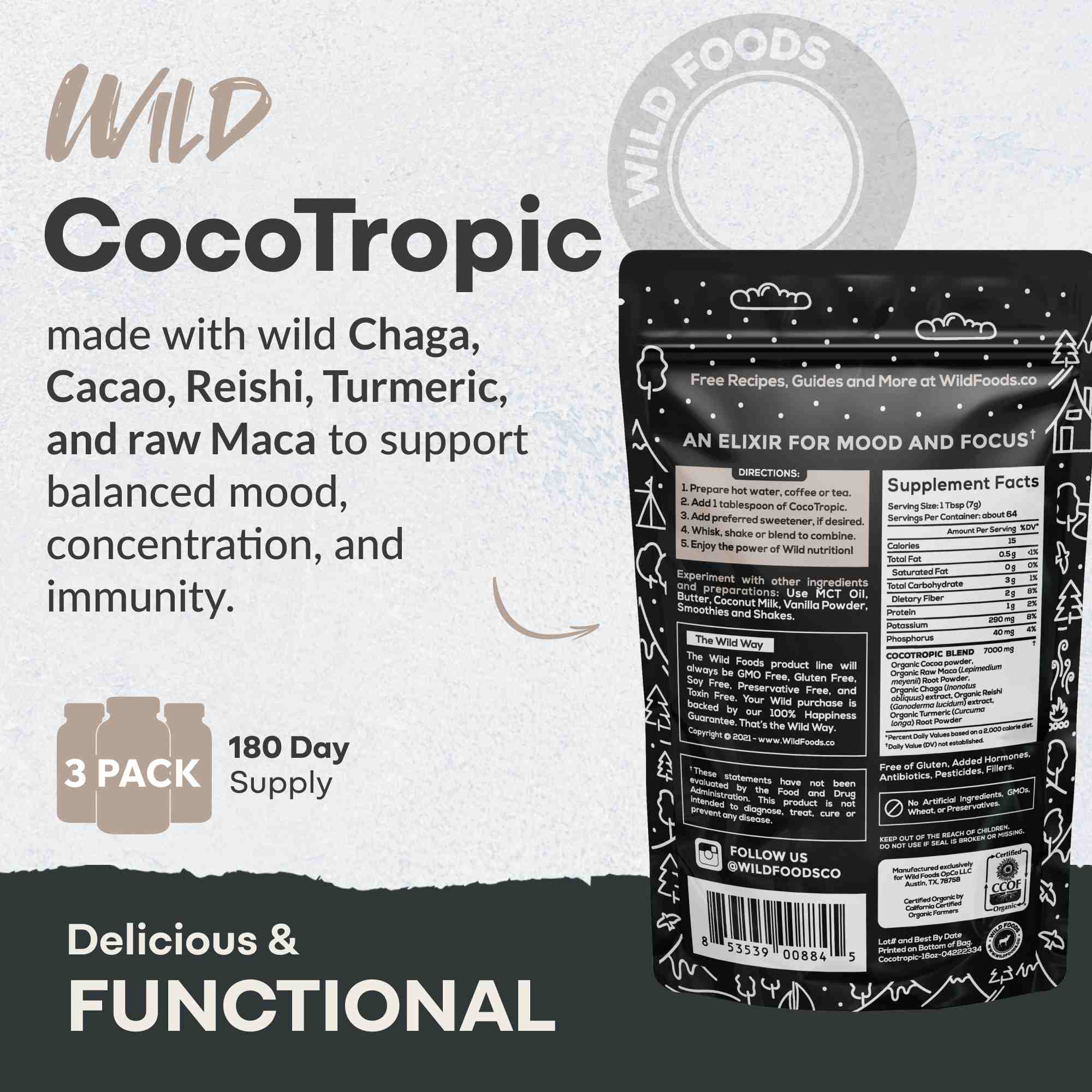 CocoTropic, 32 servings – Organic Mushroom Mix for Energy & Focus - My American Goods