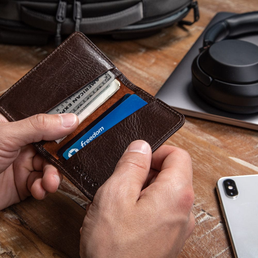 CASUPO Small Bifold Compact Bifold with RFID Protection - Brown