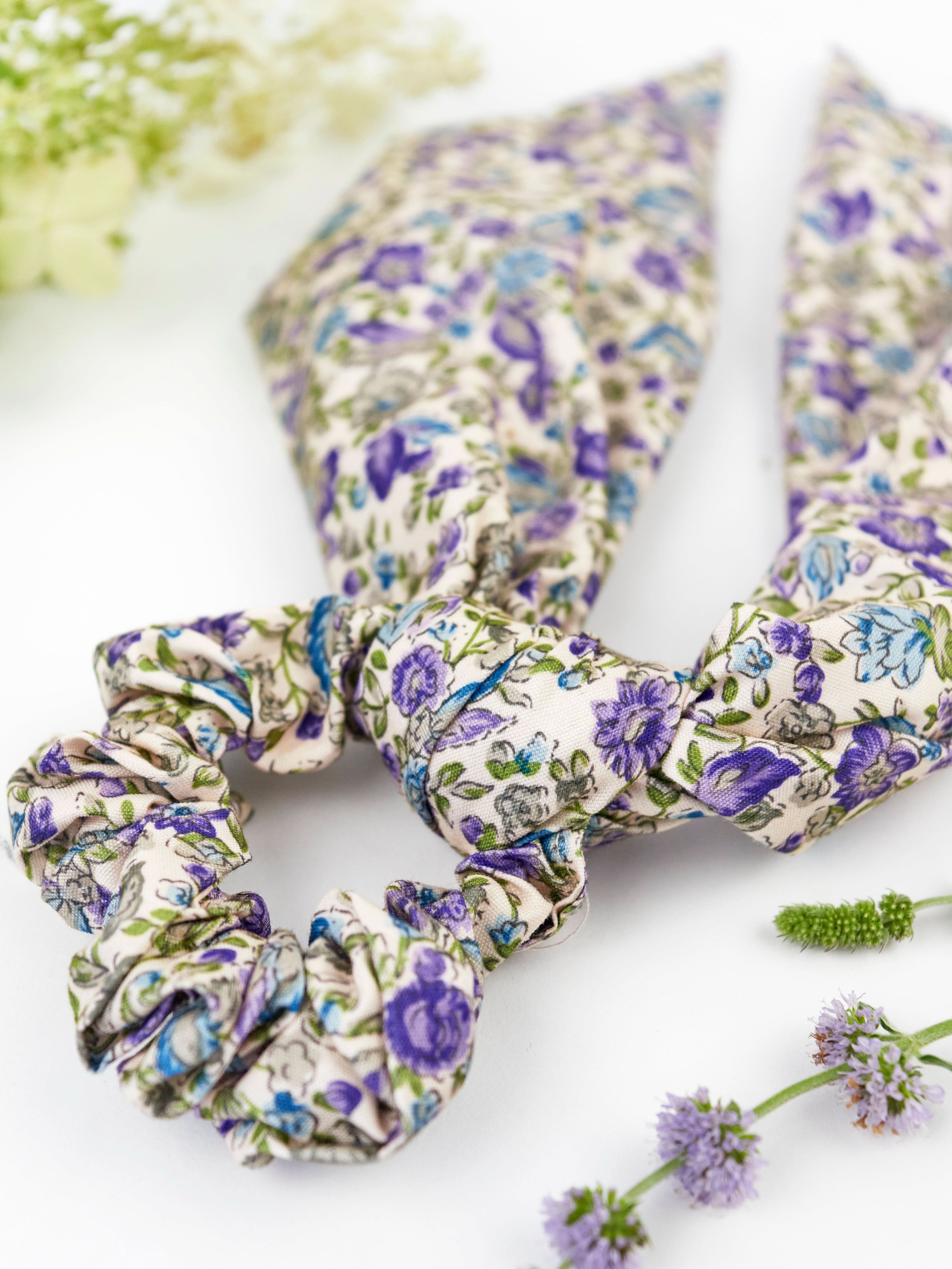 Cream Floral Scarf Scrunchie - My American Goods