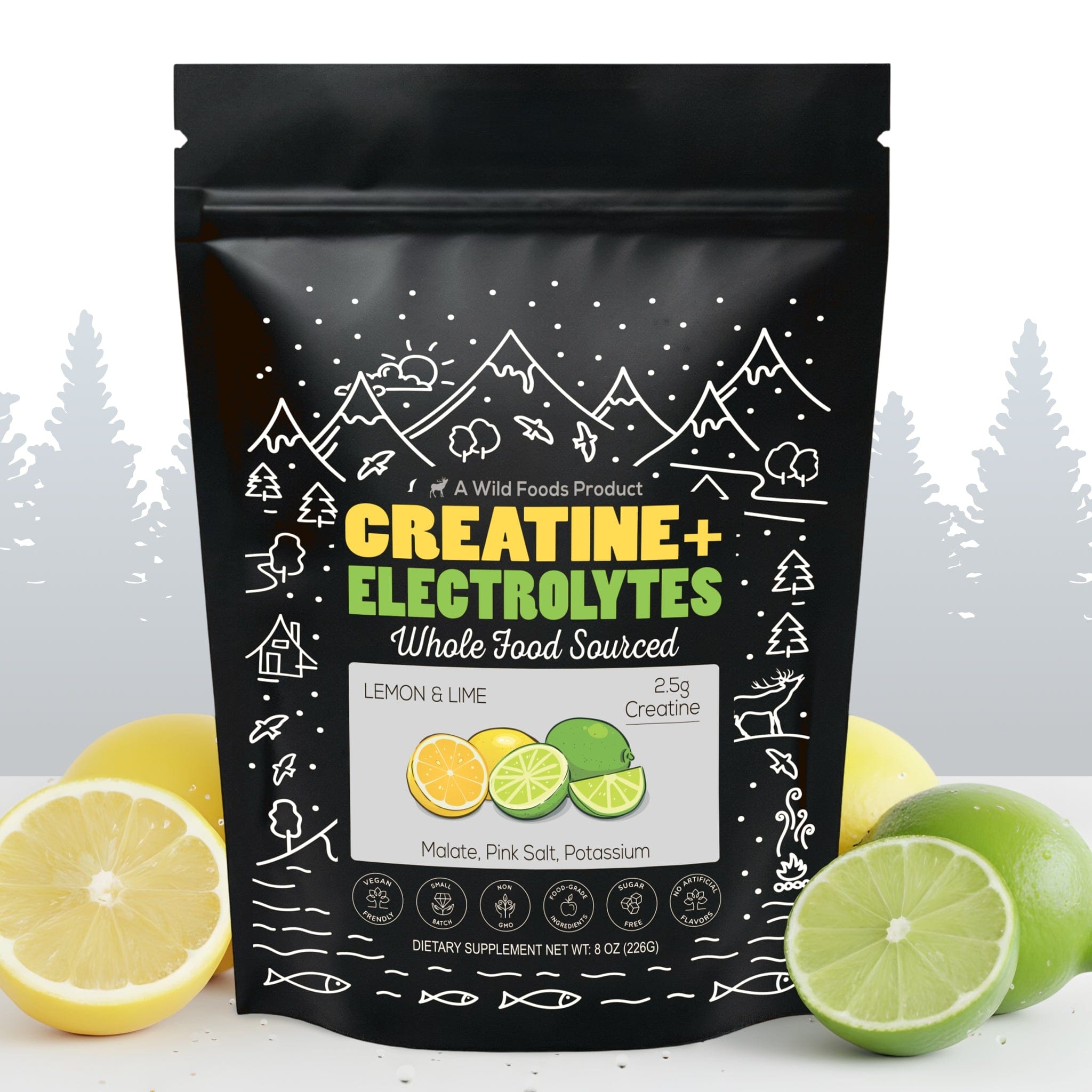 Wild Foods Hydration 1x - Lemon Lime 8oz Bag NEW! Creatine + Electrolytes, Delicious Dragonfruit For Performance & Hydration