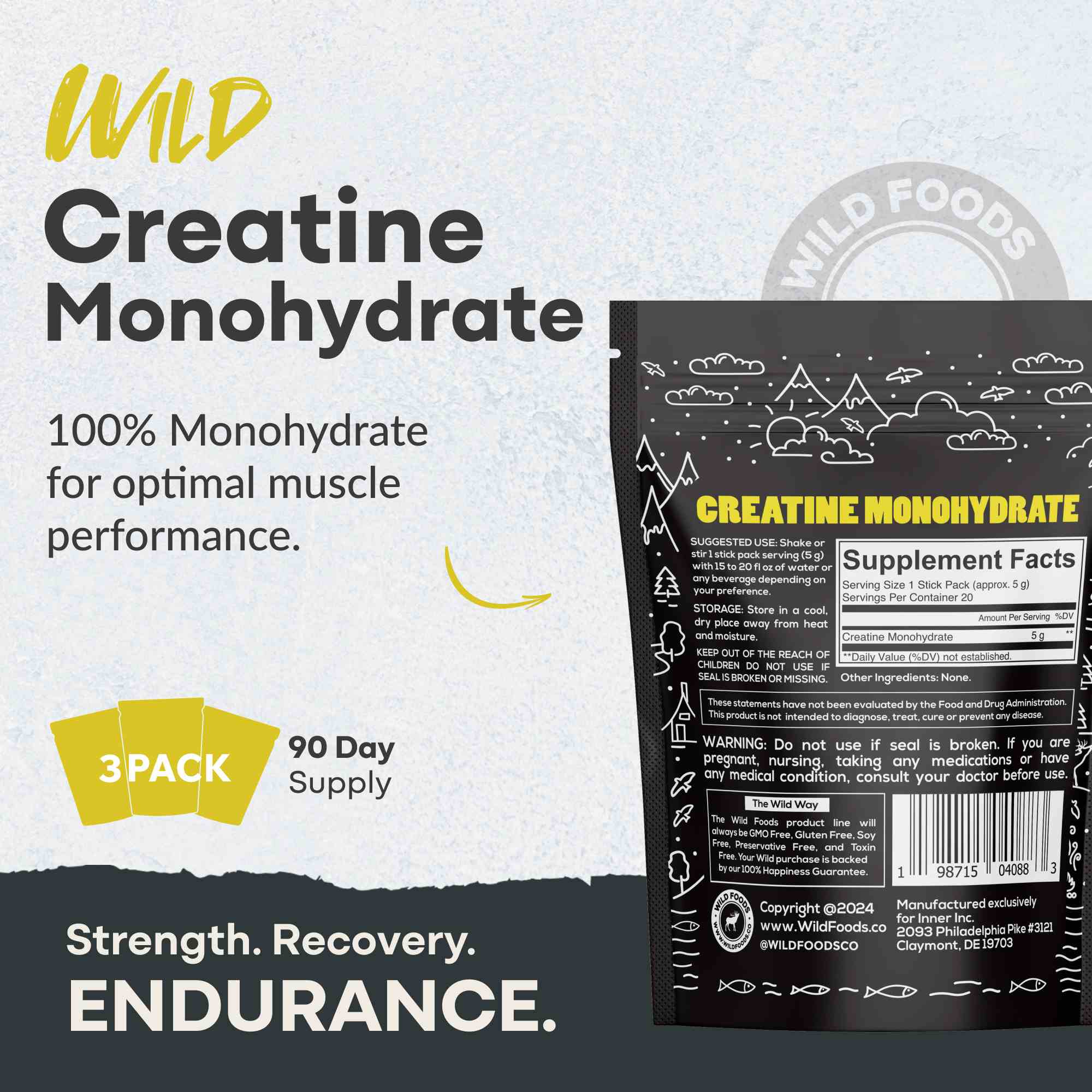 NEW! Wild Creatine Monohydrate, 20 Servings – 100% Pure - My American Goods