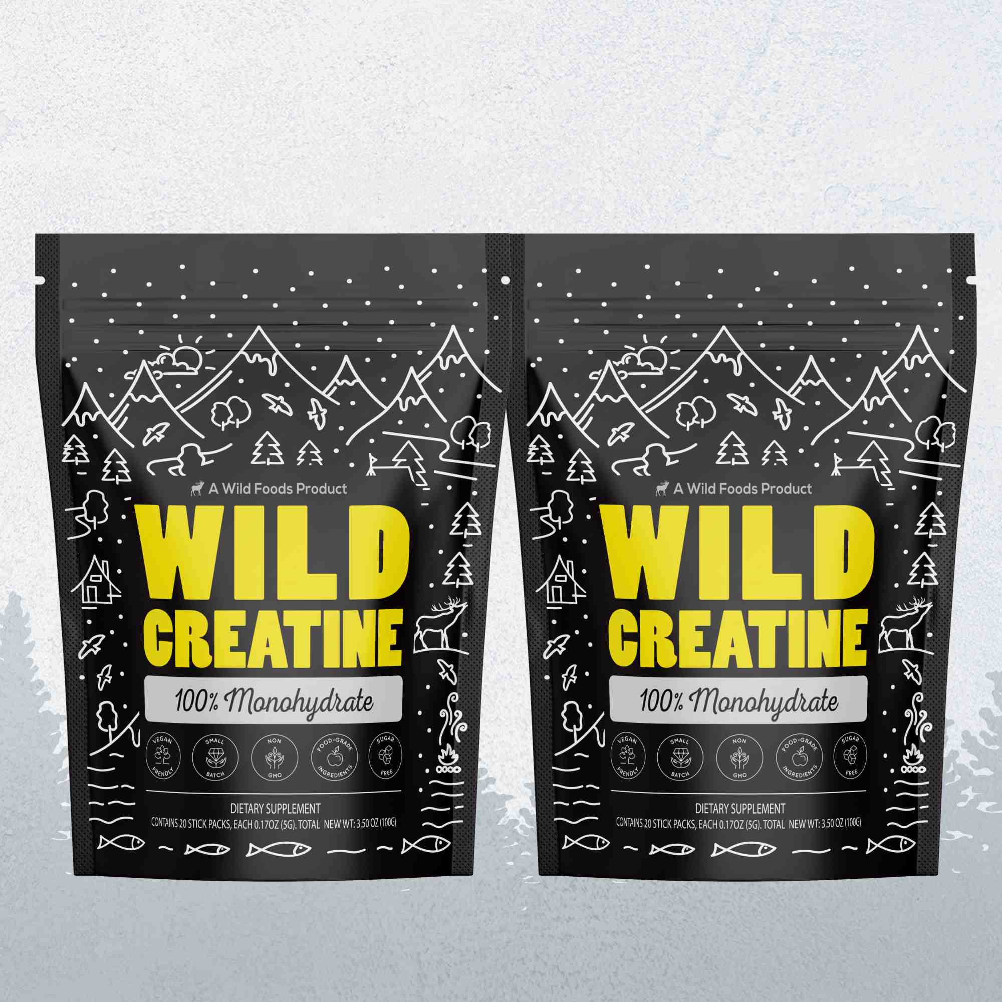 Wild Foods Mushrooms 2x - (40 Pouches) NEW! Wild Creatine Monohydrate, 20 Servings – 100% Pure