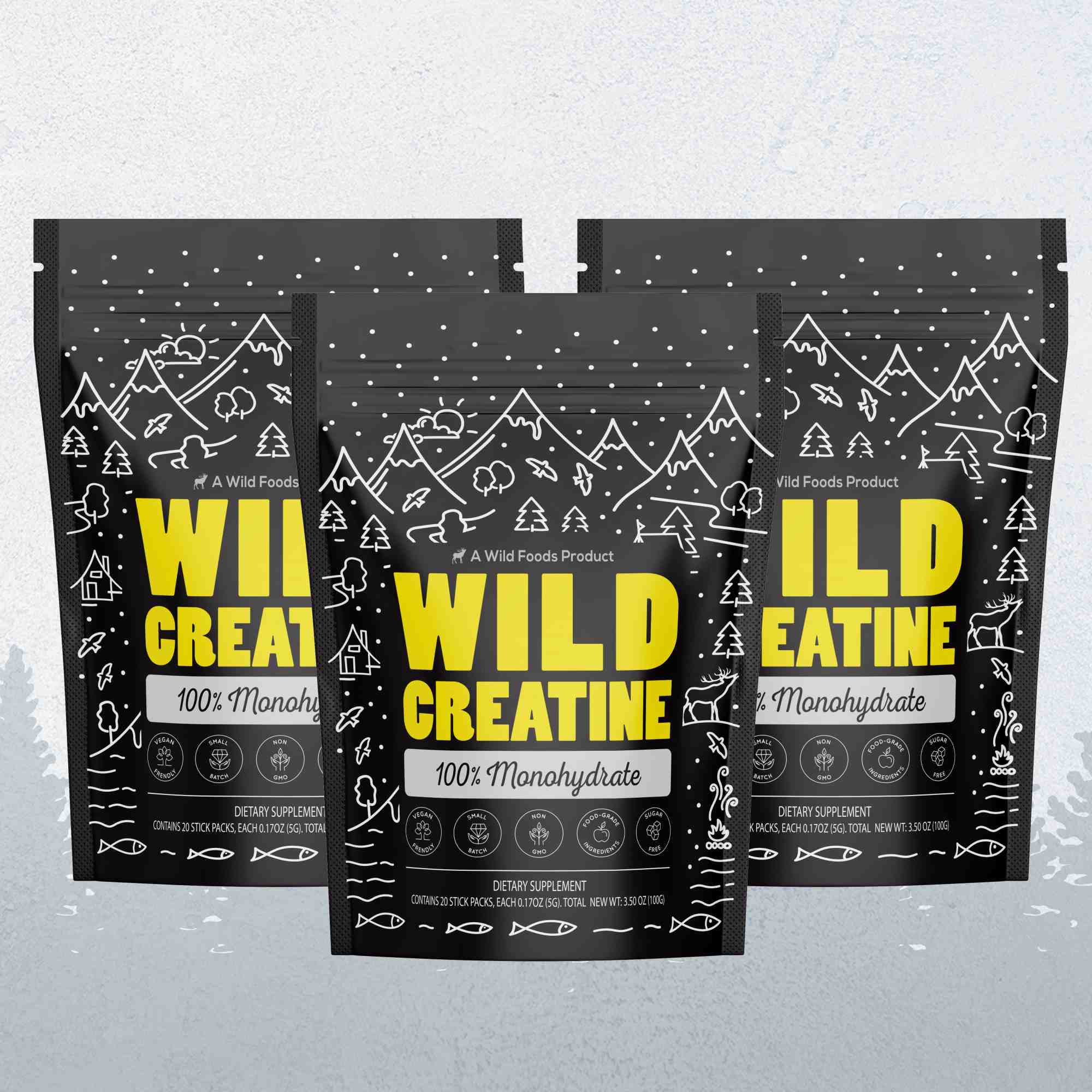 Wild Foods Mushrooms 3x - (60 Pouches) NEW! Wild Creatine Monohydrate, 20 Servings – 100% Pure