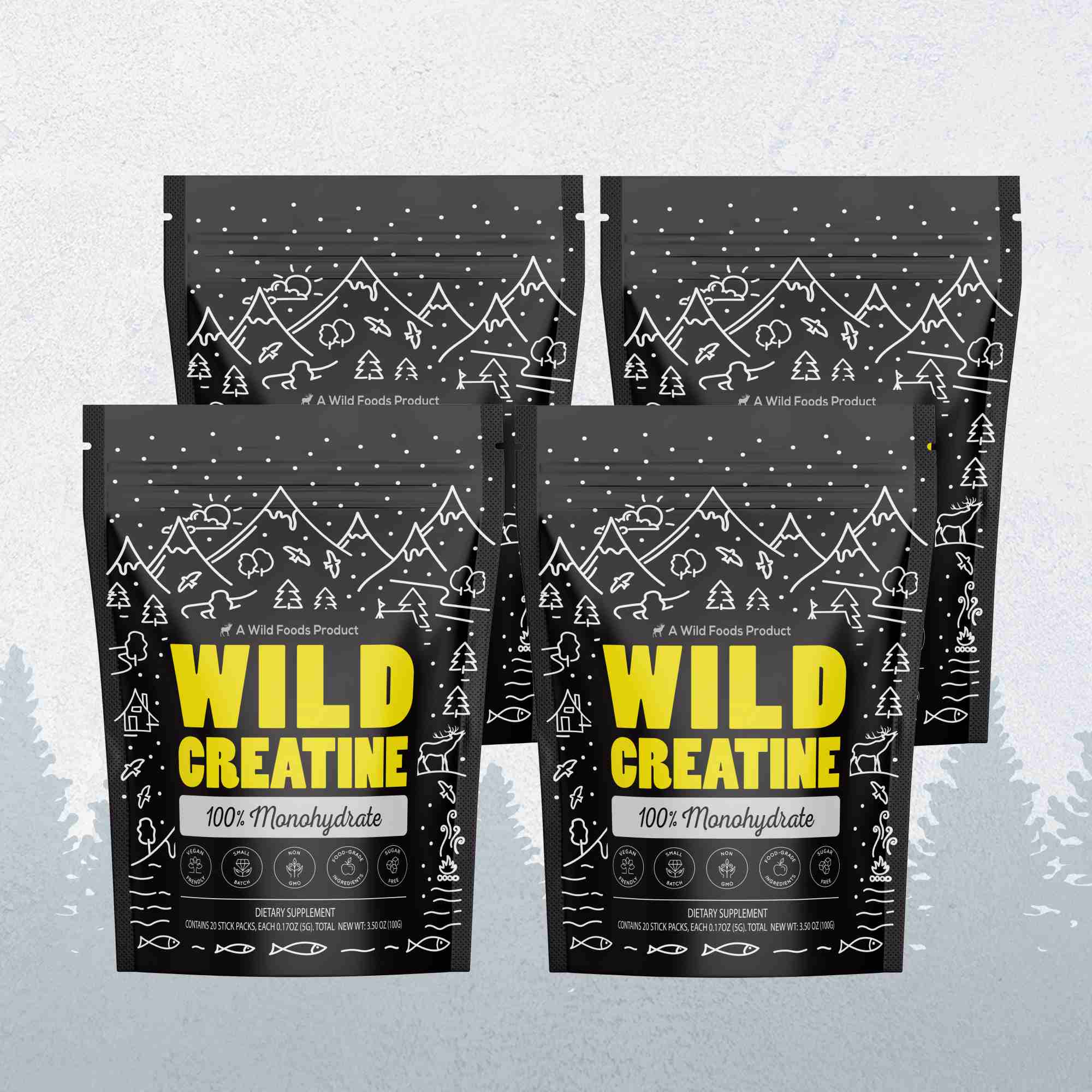 Wild Foods Mushrooms 4x - (80 Pouches) NEW! Wild Creatine Monohydrate, 20 Servings – 100% Pure