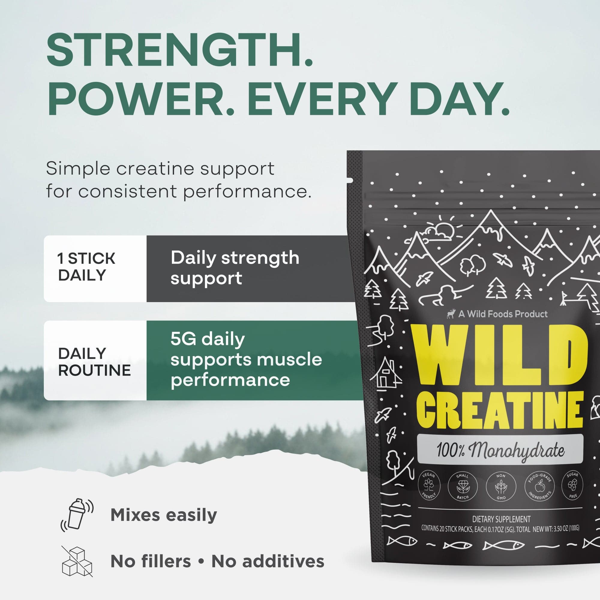 Wild Foods Mushrooms NEW! Wild Creatine Monohydrate, 20 Servings – 100% Pure