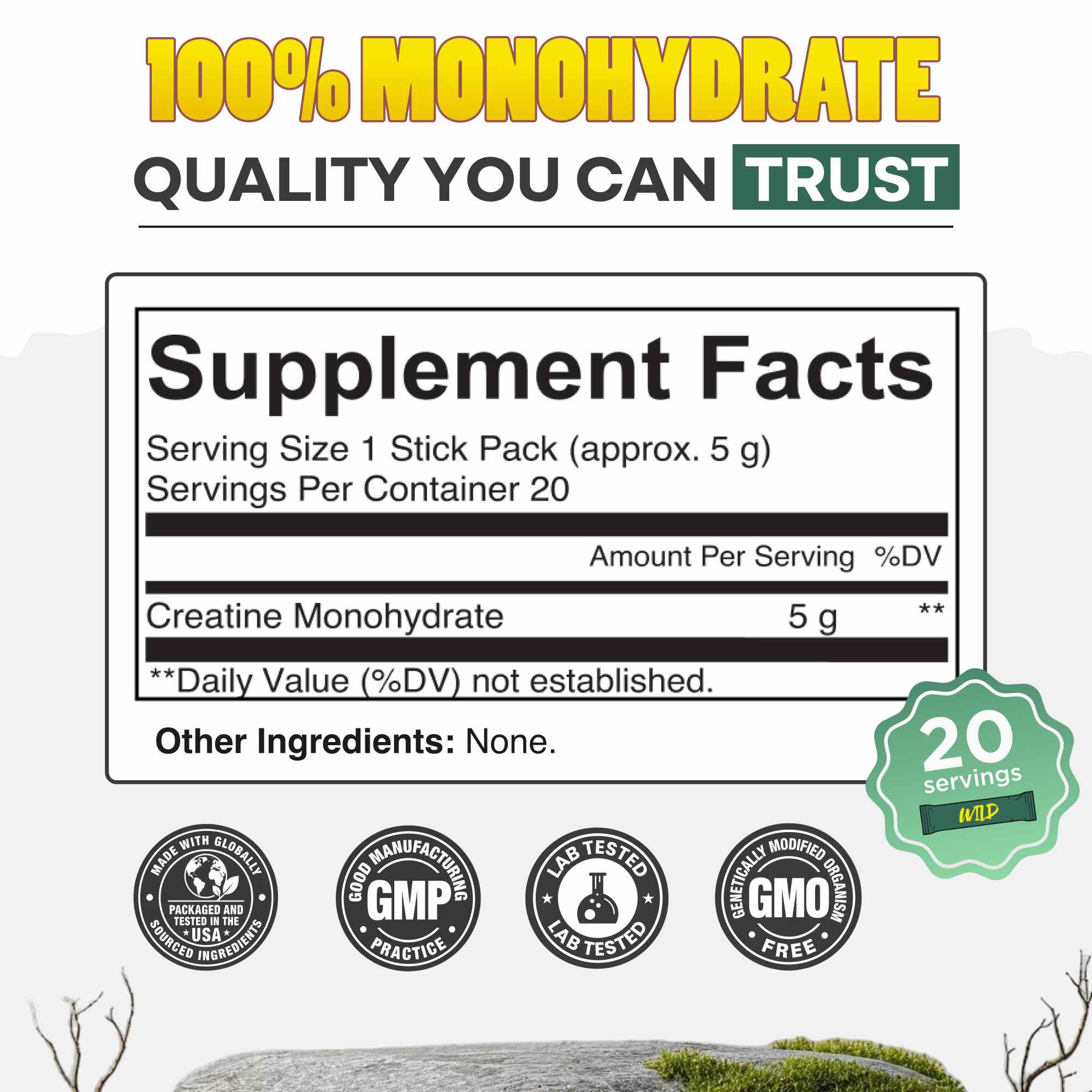 Wild Foods Mushrooms NEW! Wild Creatine Monohydrate, 20 Servings – 100% Pure