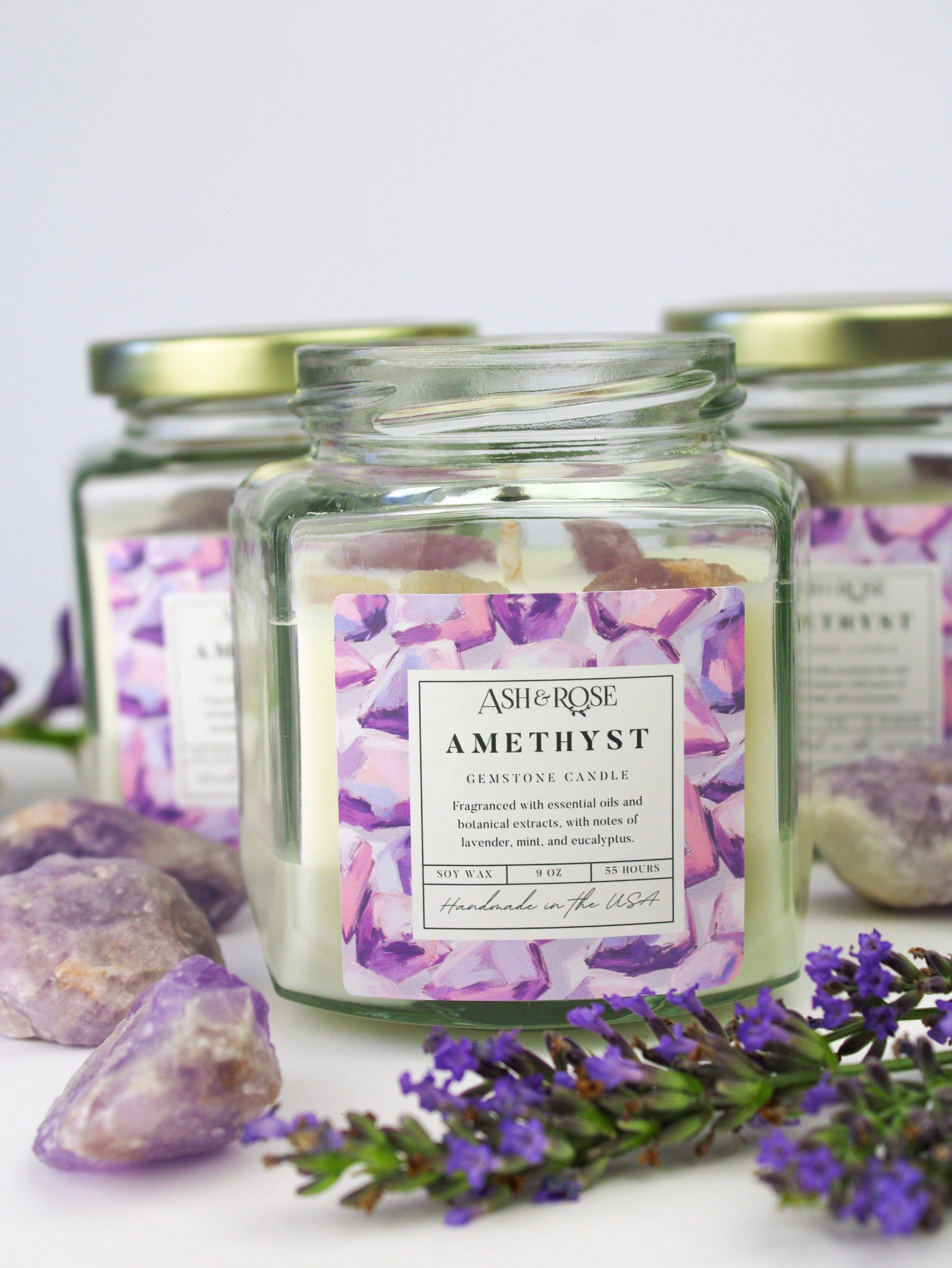 Ash & Rose Amethyst Crystal Candle