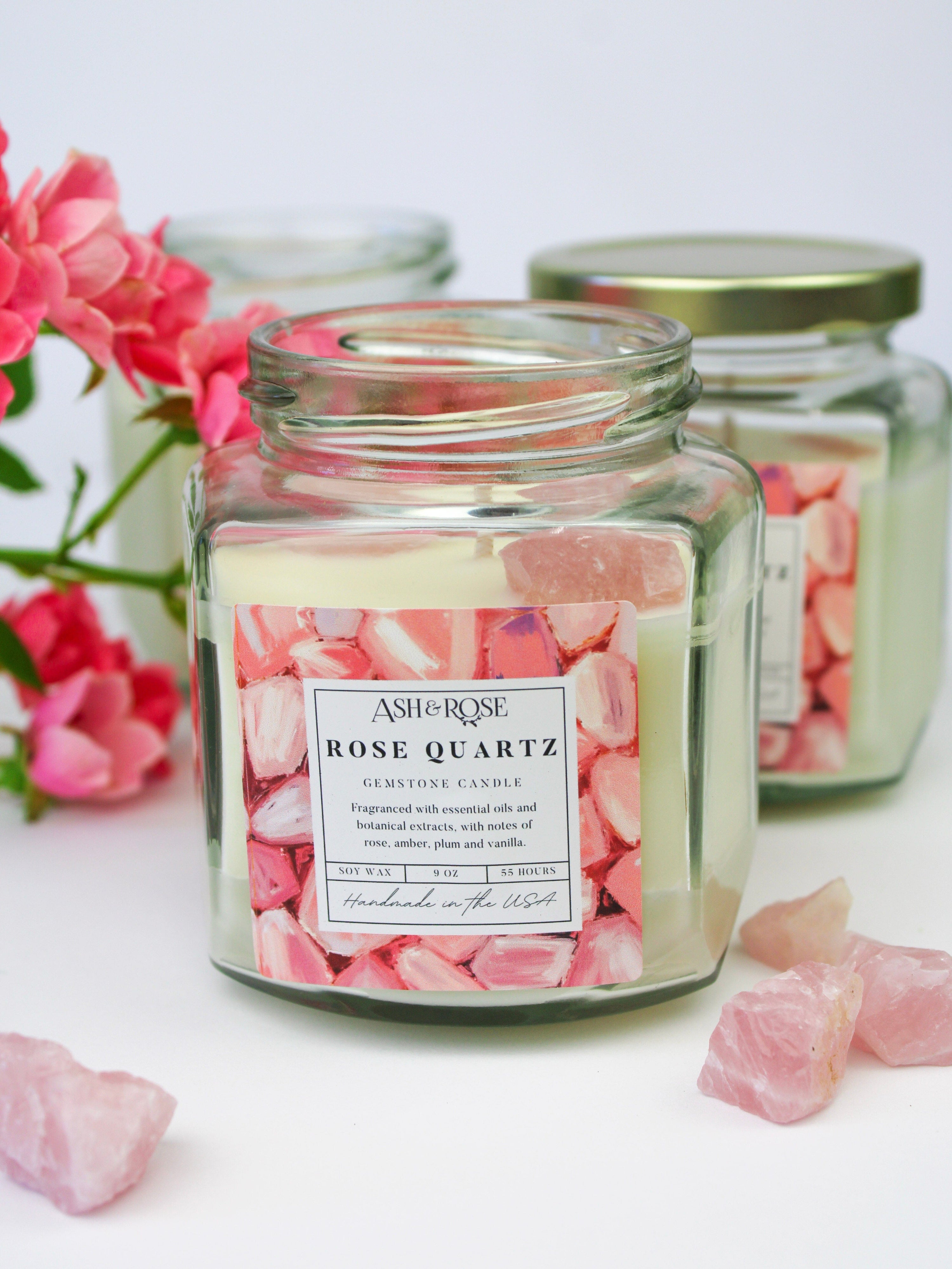 Ash & Rose Rose Quartz Crystal Candle