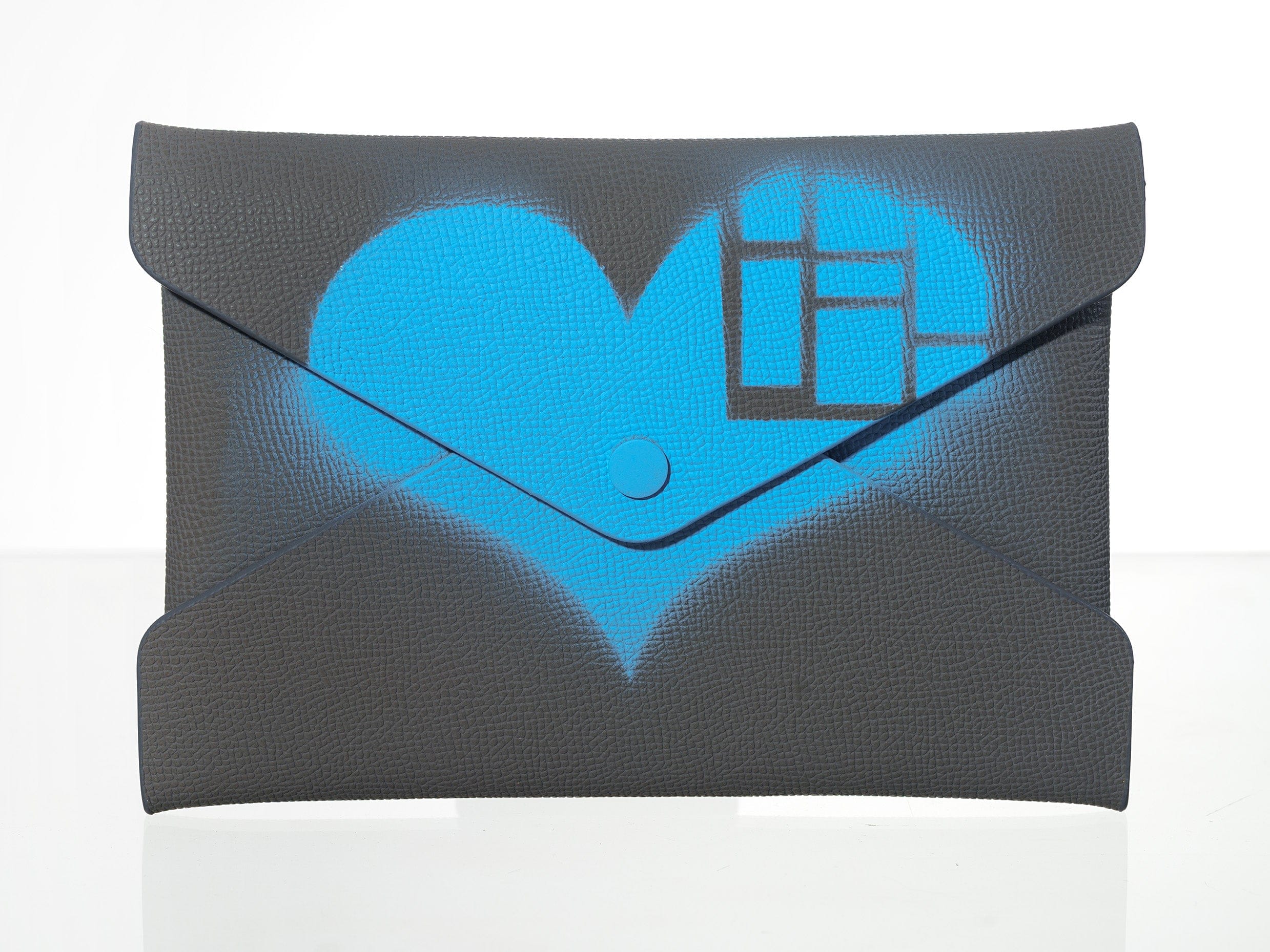 SOUL CARRIER Gray Epsom Pochette with Hand-Painted Art (Blue Heart)