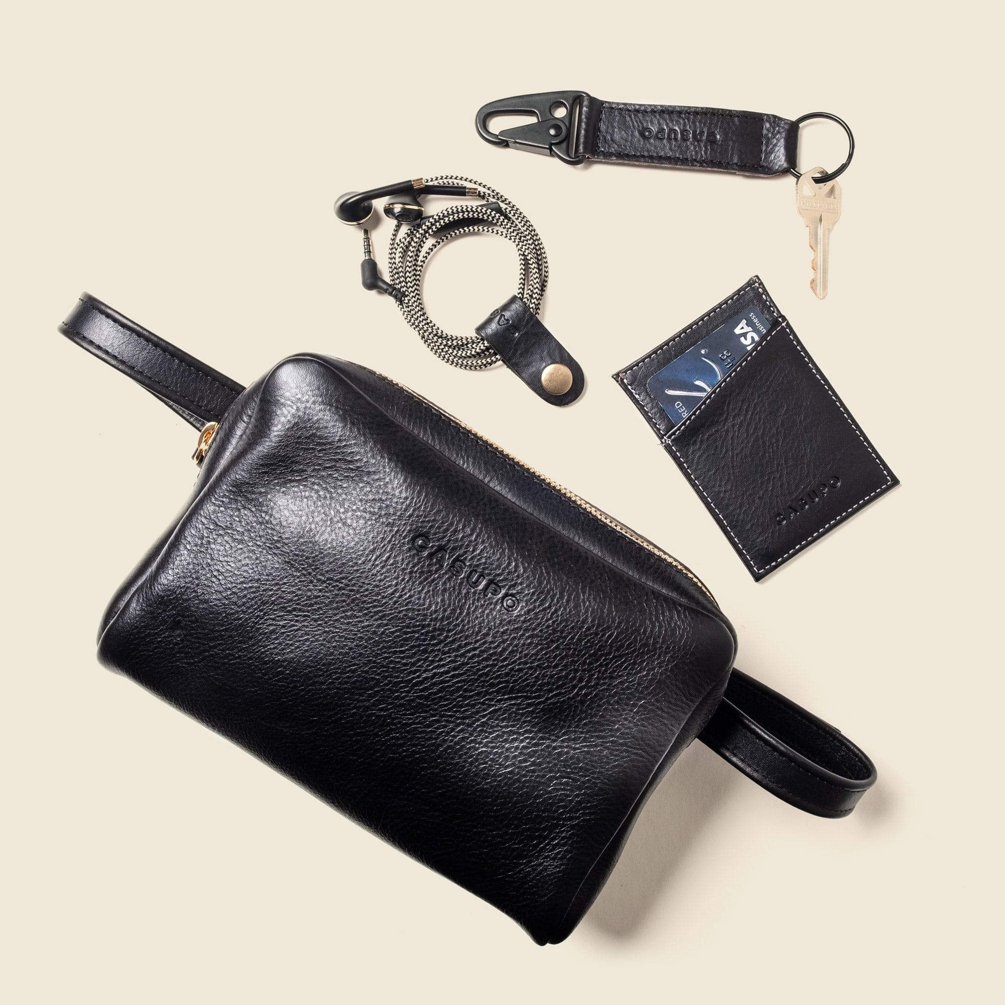 CASUPO Small Leather Goods Keychain - Black