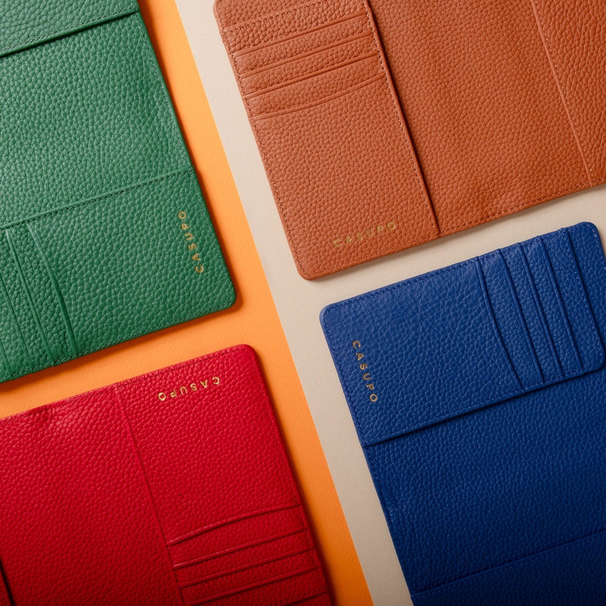 CASUPO Small Leather Goods Leather Passport Wallet with RFID - Green