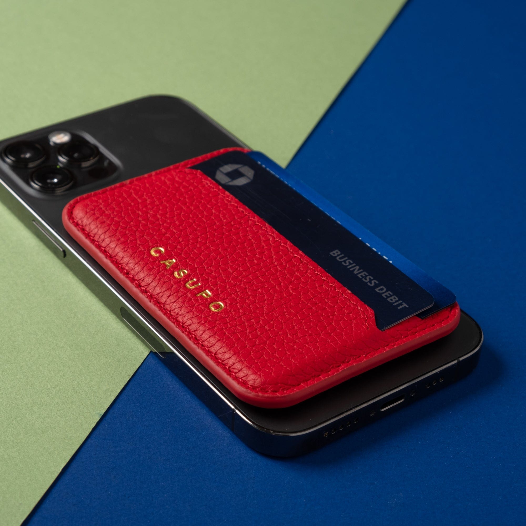 CASUPO Small Leather Goods Mag Safe Leather Wallet with RFID - Red