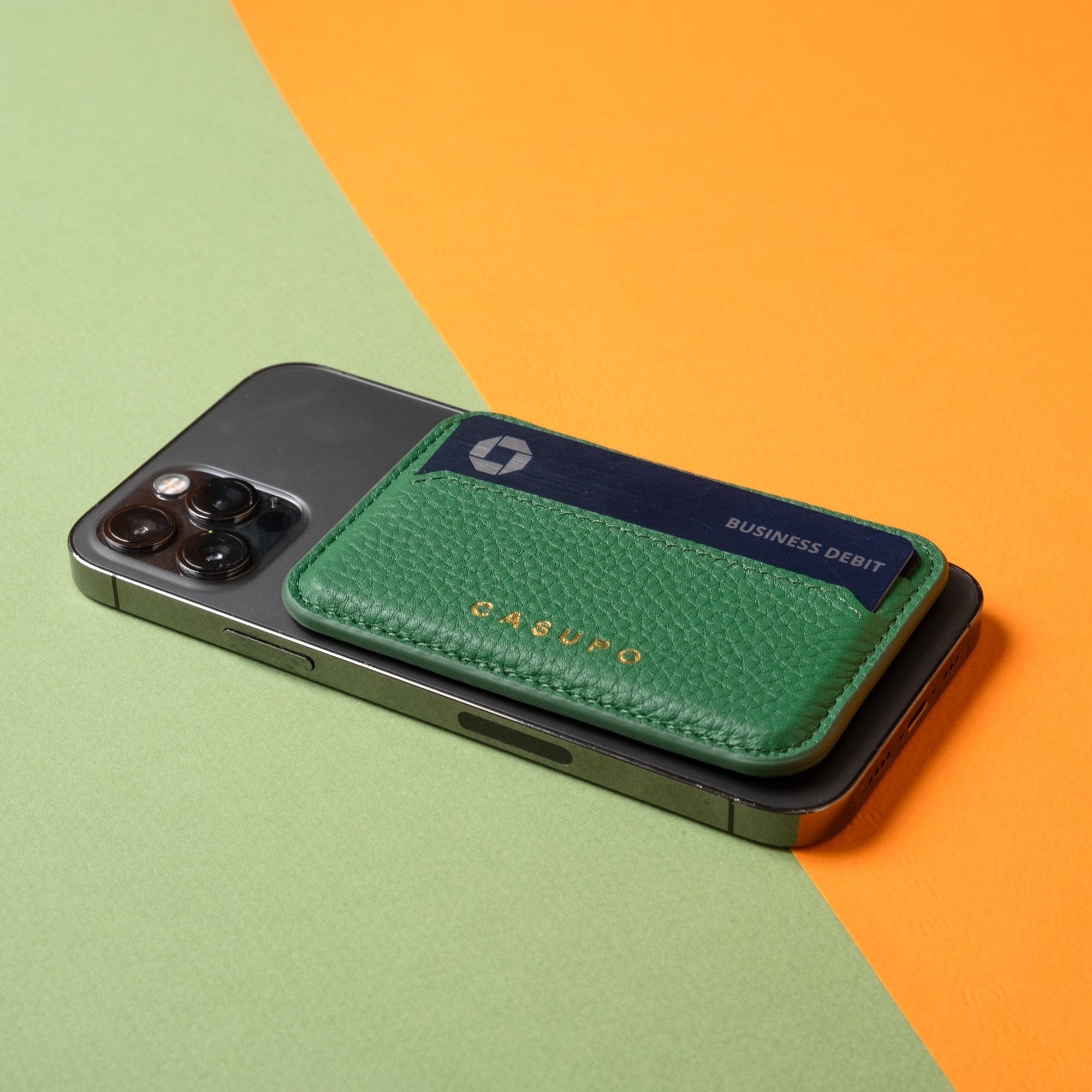 CASUPO Small Leather Goods Mag Safe Leather Wallet with RFID - Green