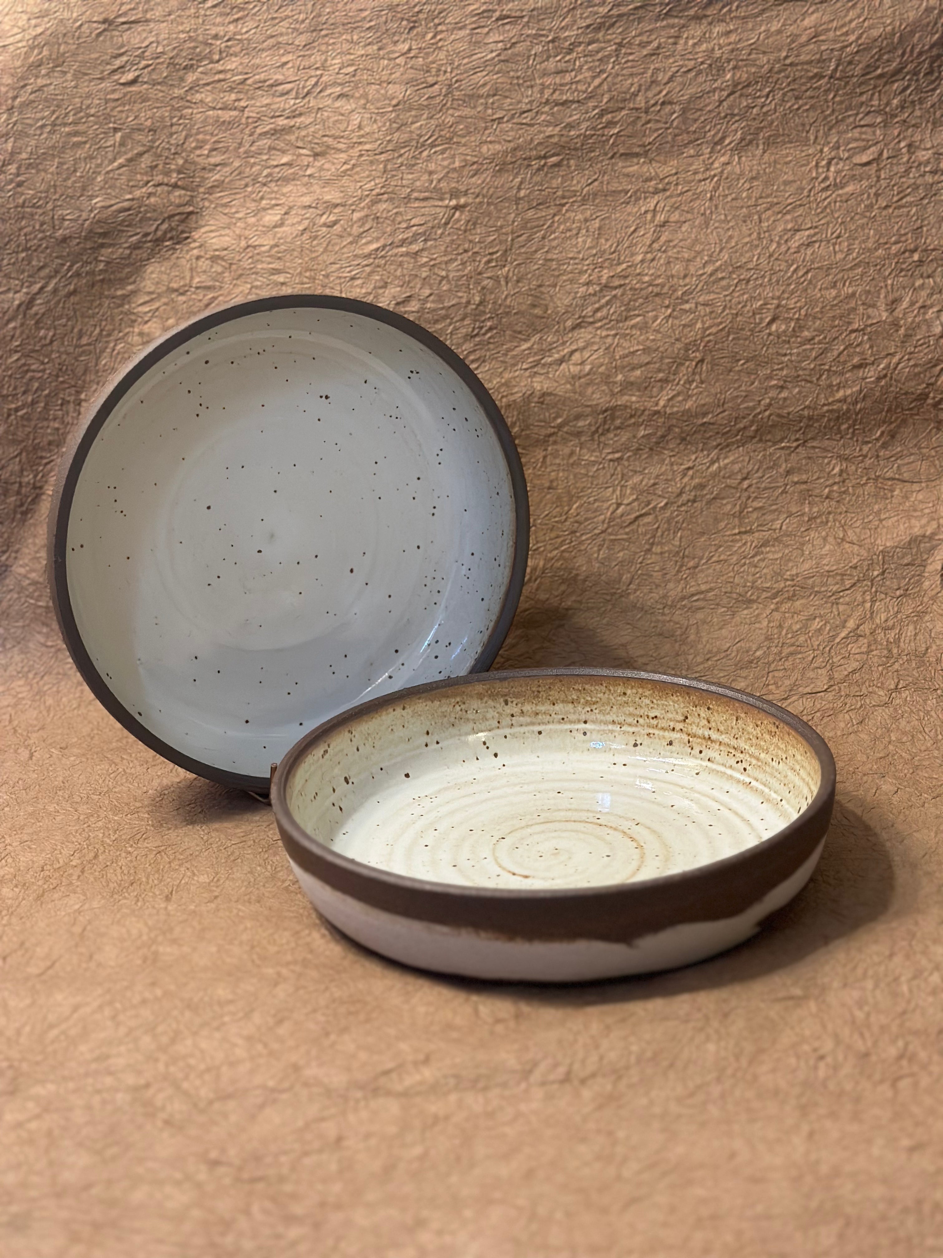 9.5" Dark Brown and White Marbled Ceramic Coupe Bowl