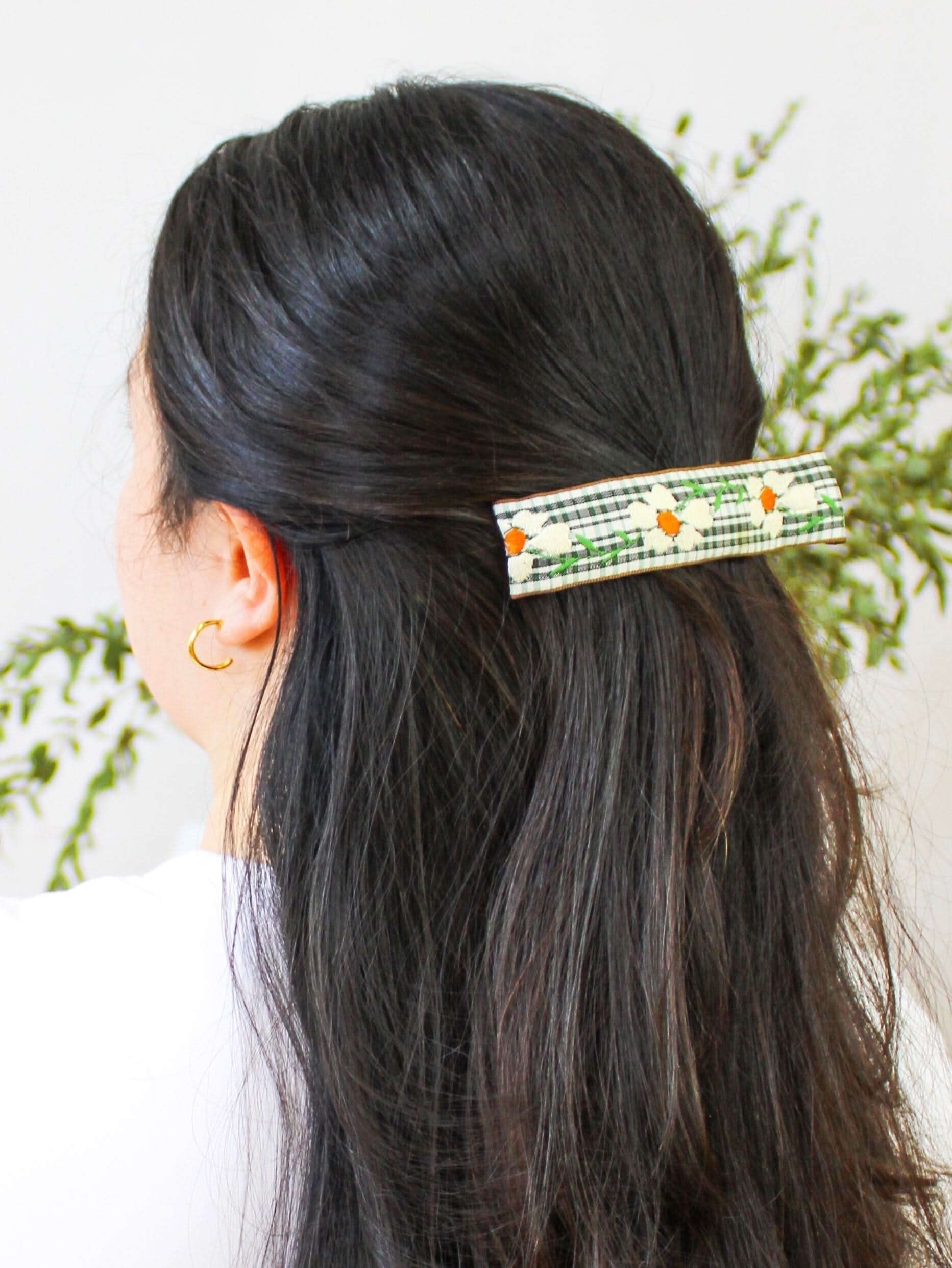 Ash & Rose Hair Clip Delicate Blooms Embroidered Ribbon Hair Clip