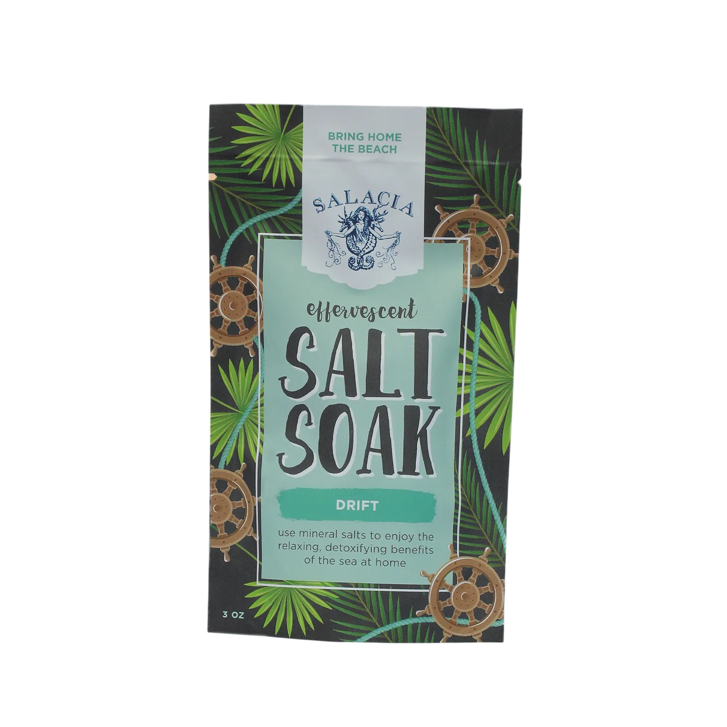 Salacia Salt Soak packaging with tropical design elements on a white background