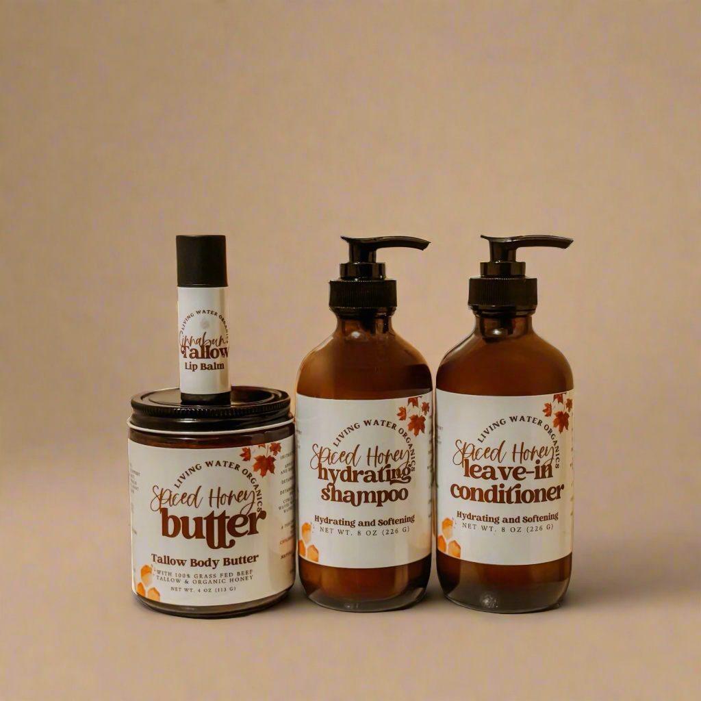 Spiced Honey Shampoo, Conditioner, Body Butter, Cinnabun Lip Balm Bundle - My American Goods