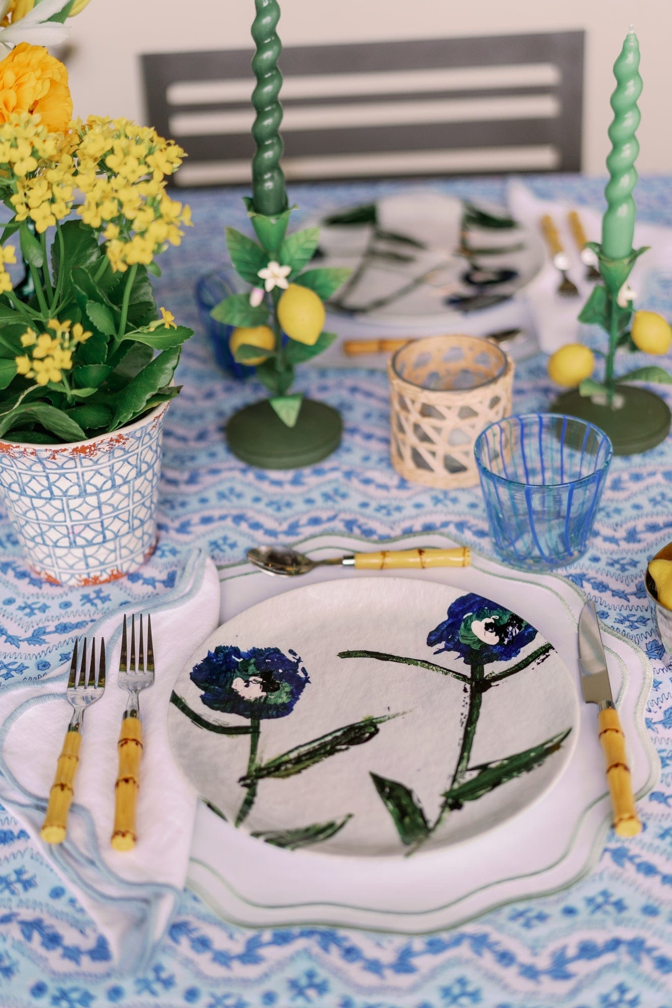 Set of Blue and Teal Posey China Plates (Set of 4 or 8) - My American Goods