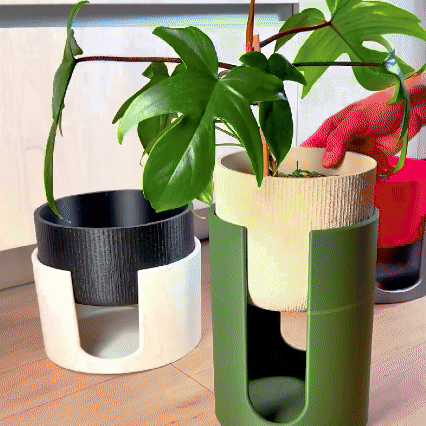 Modern Elevated Planter and Plant Stand Set - 2-Piece Plant Pot with Drainage in Multi Colors & Sizes, Mid-Century Modern Indoor Plant Stand - My American Goods