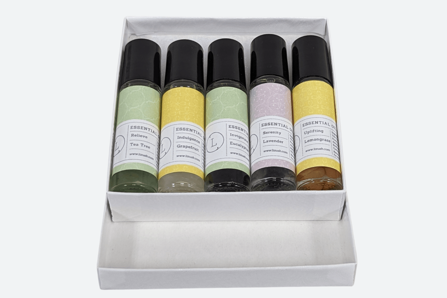 Lizush All Gifts Essential Oils Roll-On with Crystals - set of 5