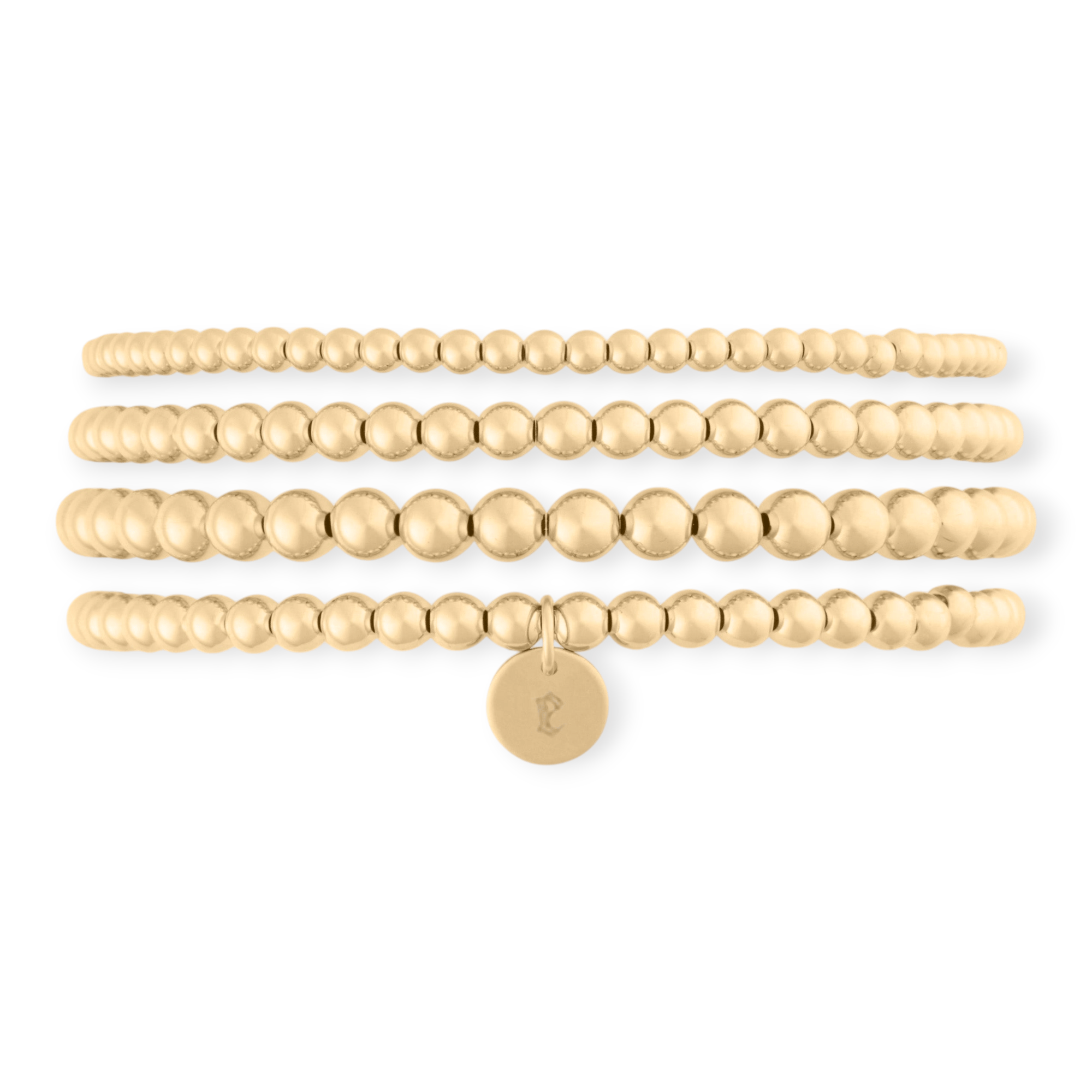 Cuffed by Nano LLC SMALL - 6.5" / e Old English Initial Juno Four Bracelet Stack