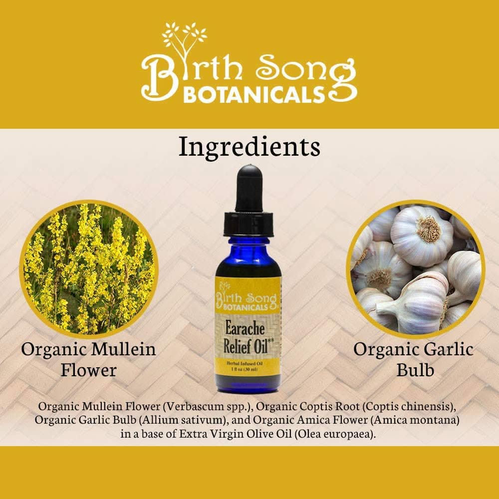 Birth Song Botanicals Co. Tinctures Default Herbal Ear Oil, Natural Ear Drops, Blended with Garlic and Mullein Flowers, for Swimmers and Wax Removal 1 oz.