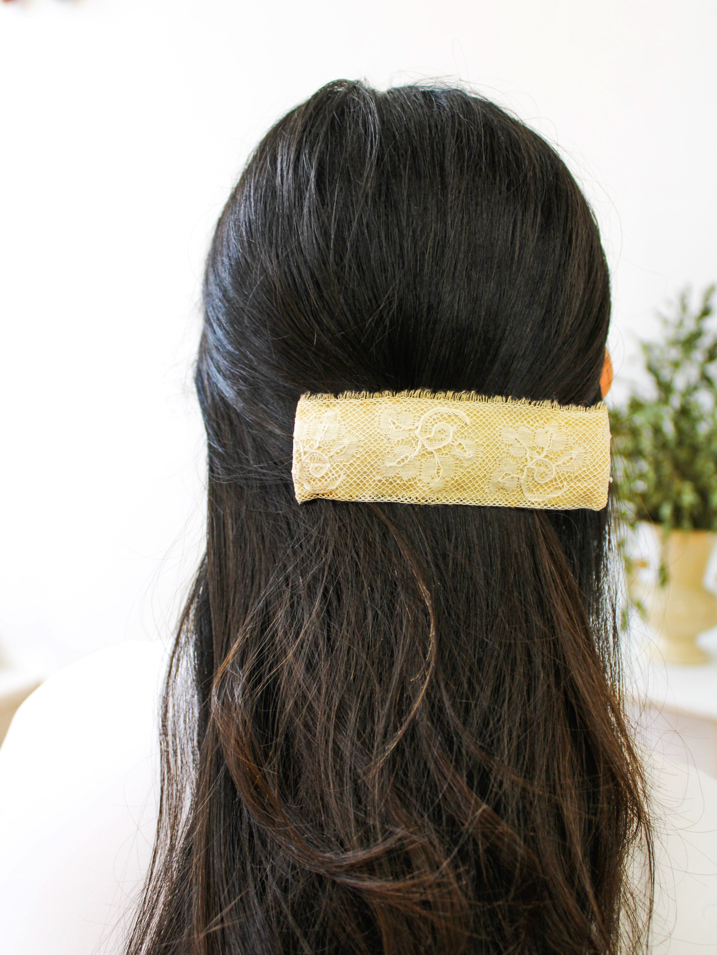 Ash & Rose Hair Clip Edith Lace and Linen Hair Clip