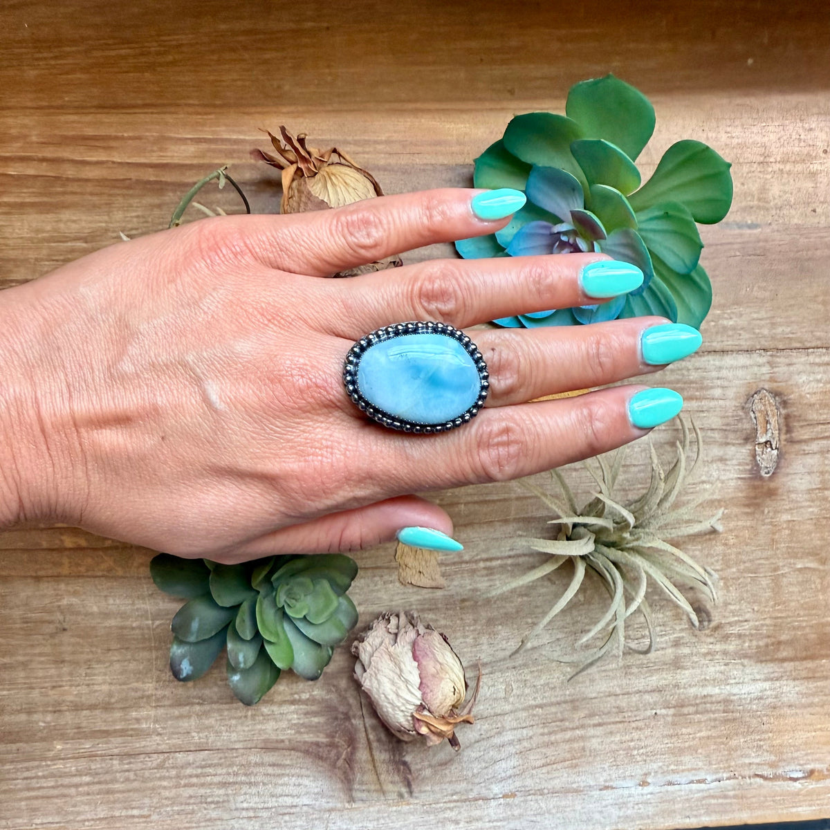 MJ Blue Larimar Oval Sterling Silver Ring