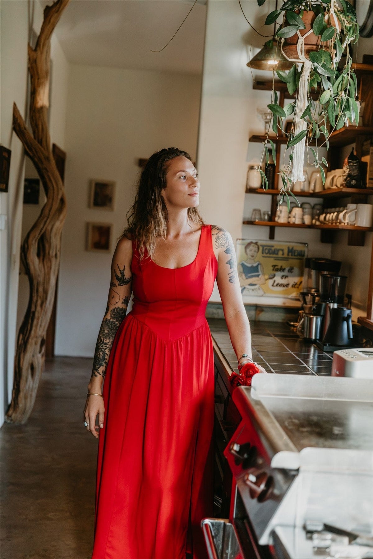 Field Day Dress Long Agnes dress in Red Linen