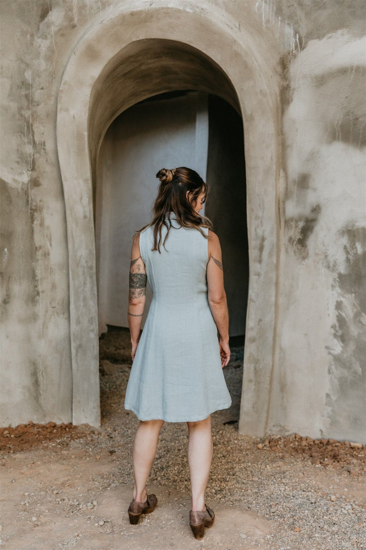 Field Day Dress Mona Dress in BB Blue Texture Cotton