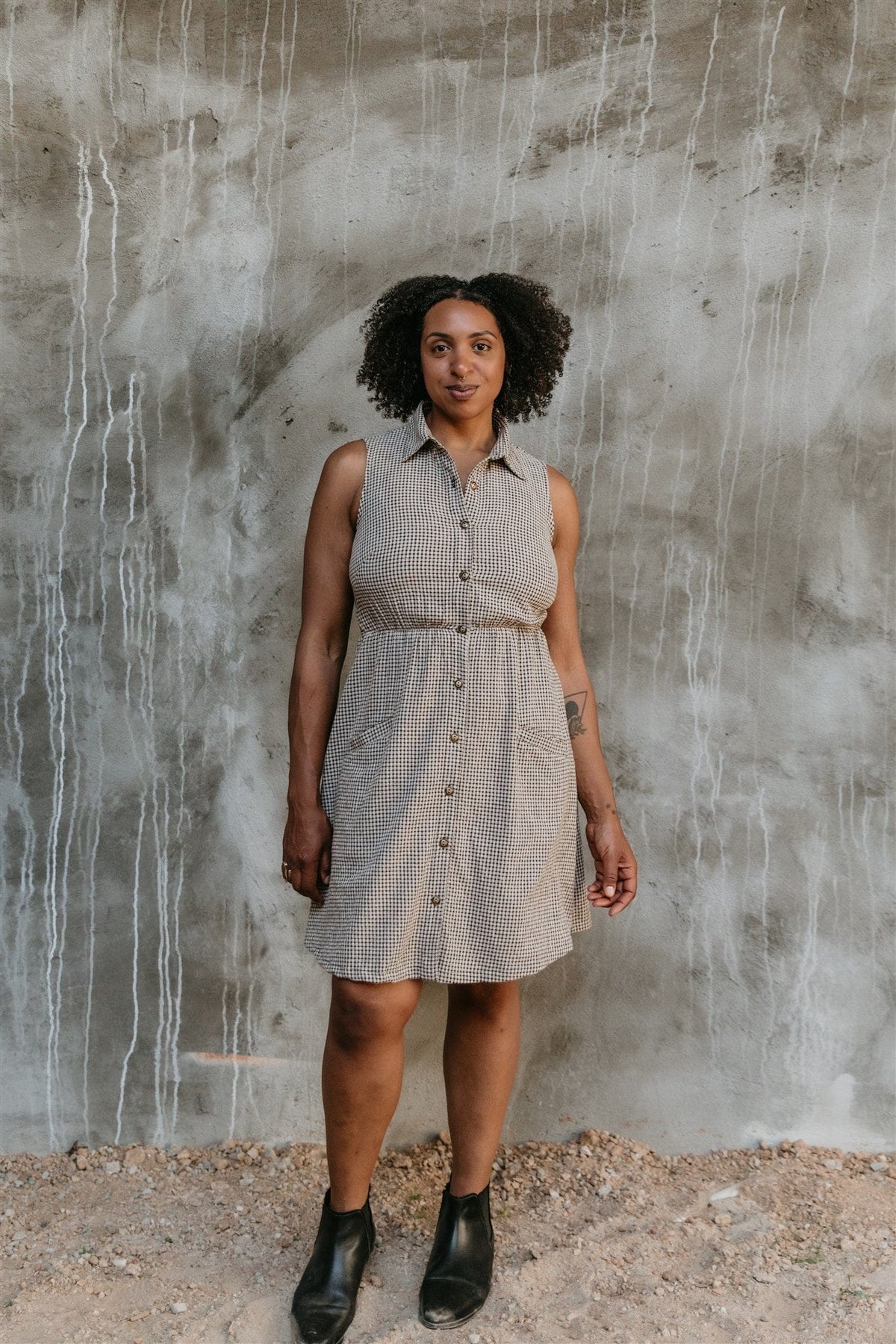 Field Day Dress Mona Dress in Black & Oat Cotton Gingham