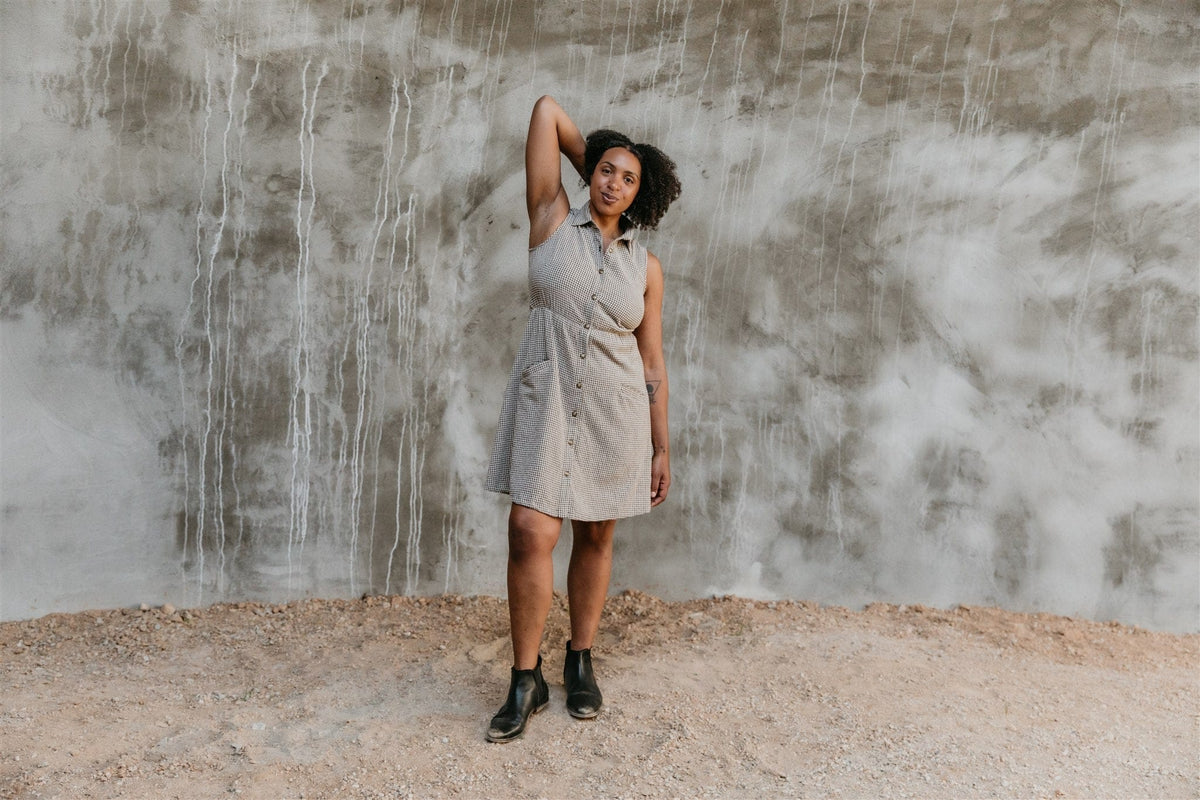 Field Day Dress Mona Dress in Black & Oat Cotton Gingham