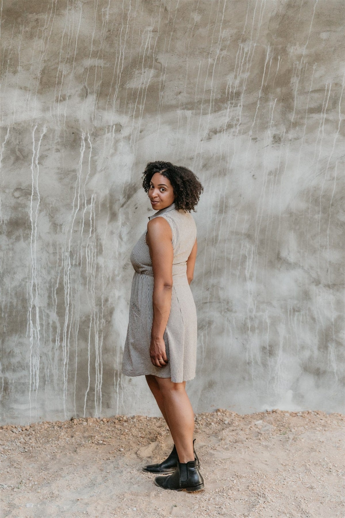 Field Day Dress Mona Dress in Black & Oat Cotton Gingham