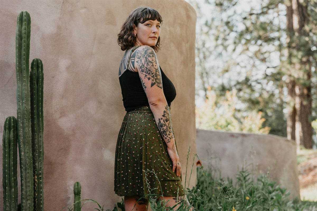 Field Day Skirt Rah Rah Skirt in Green Floral Calico Crepe