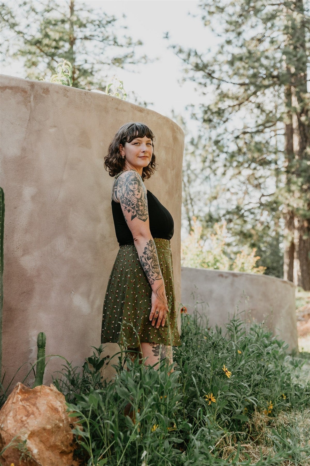 Field Day Skirt Rah Rah Skirt in Green Floral Calico Crepe