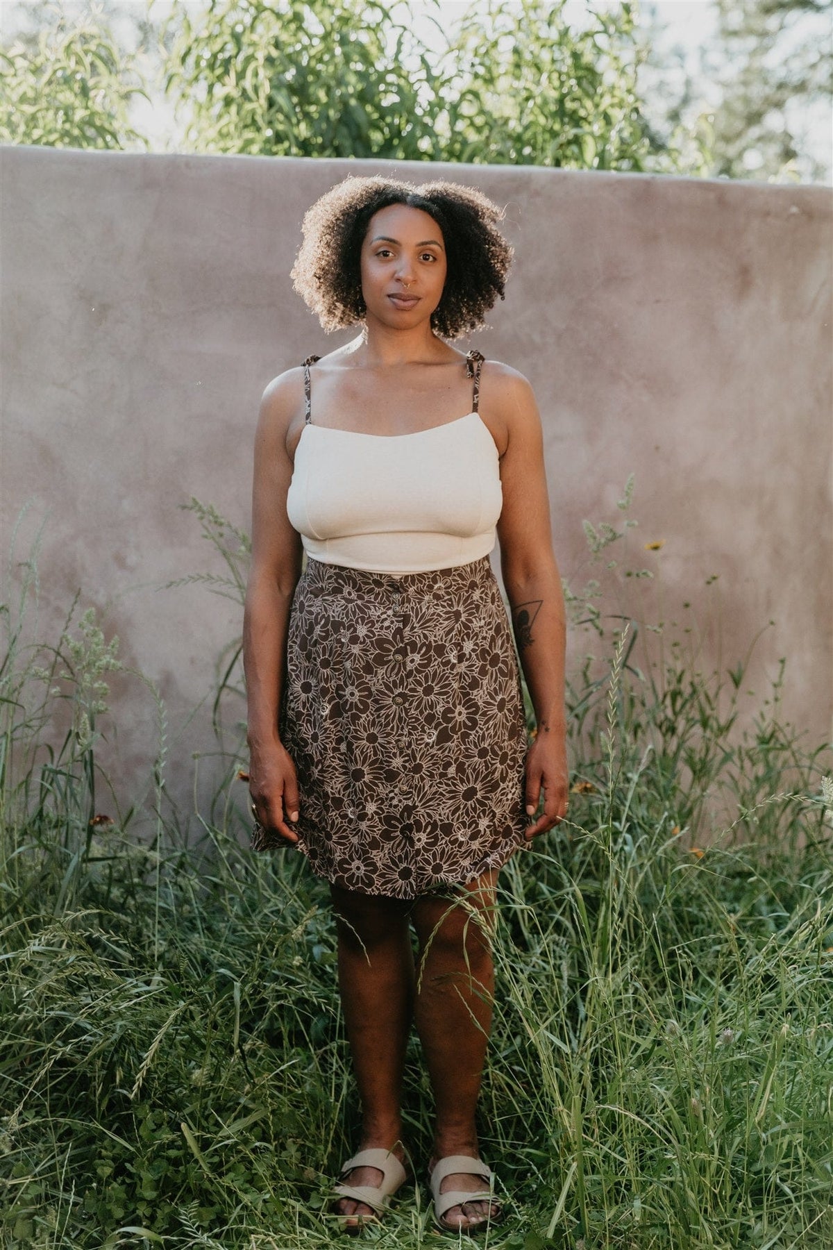 Field Day Skirt Rah Rah Skirt in Brown and Oat Floral