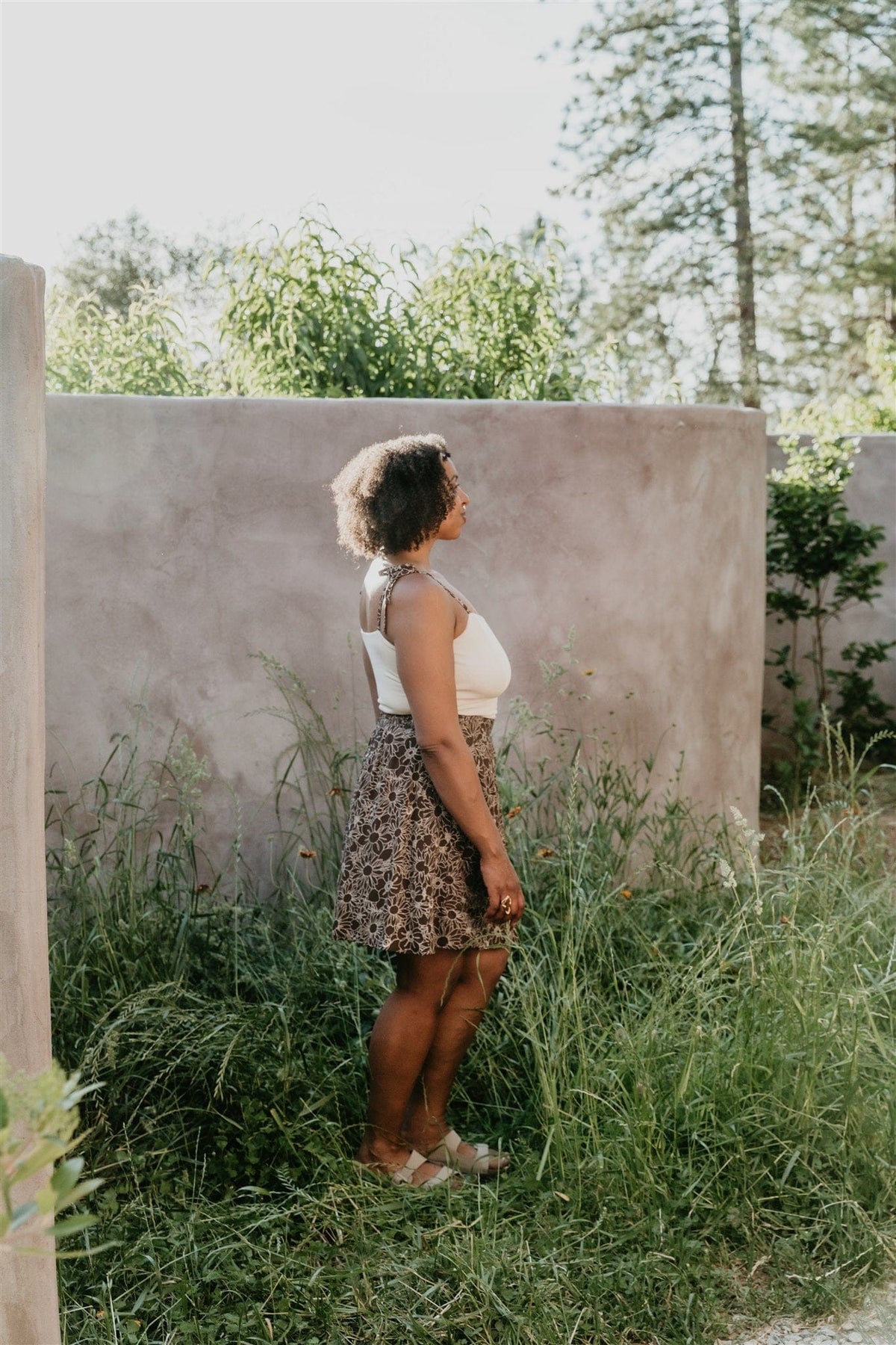 Field Day Top Minnie Top in Oat Modal with Brown Floral Straps