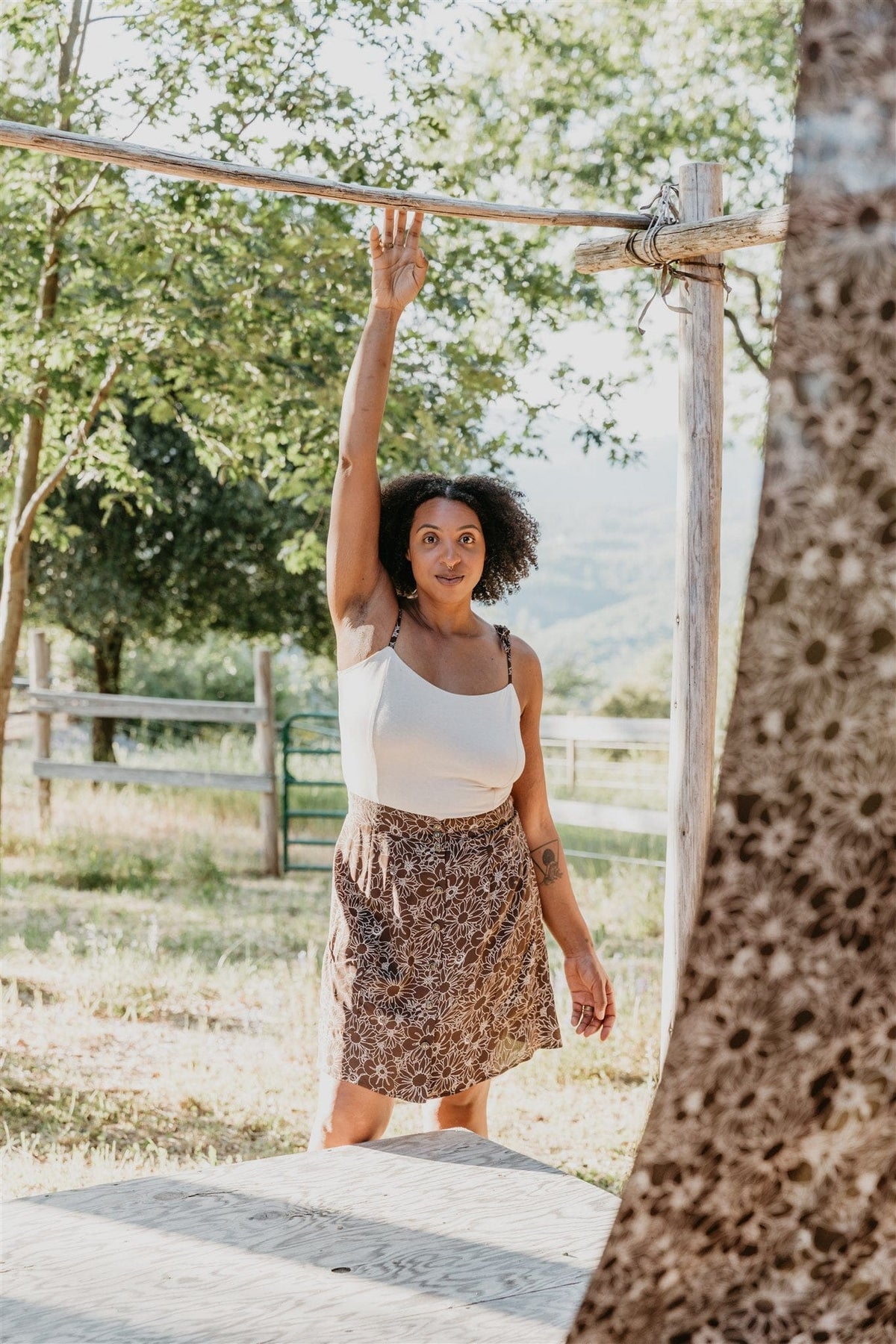 Field Day Skirt Rah Rah Skirt in Brown and Oat Floral