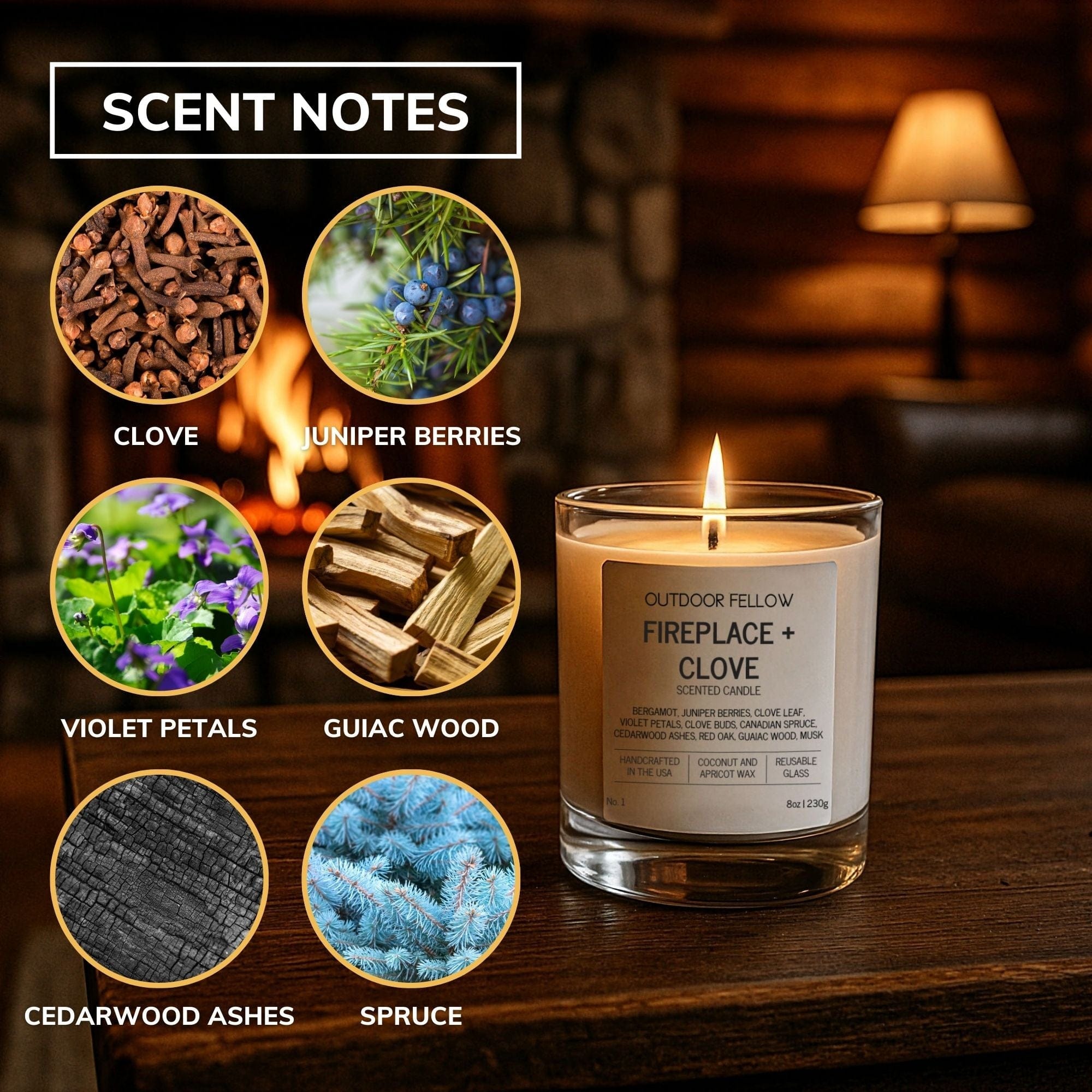 Fireplace and Clove Scented Candle