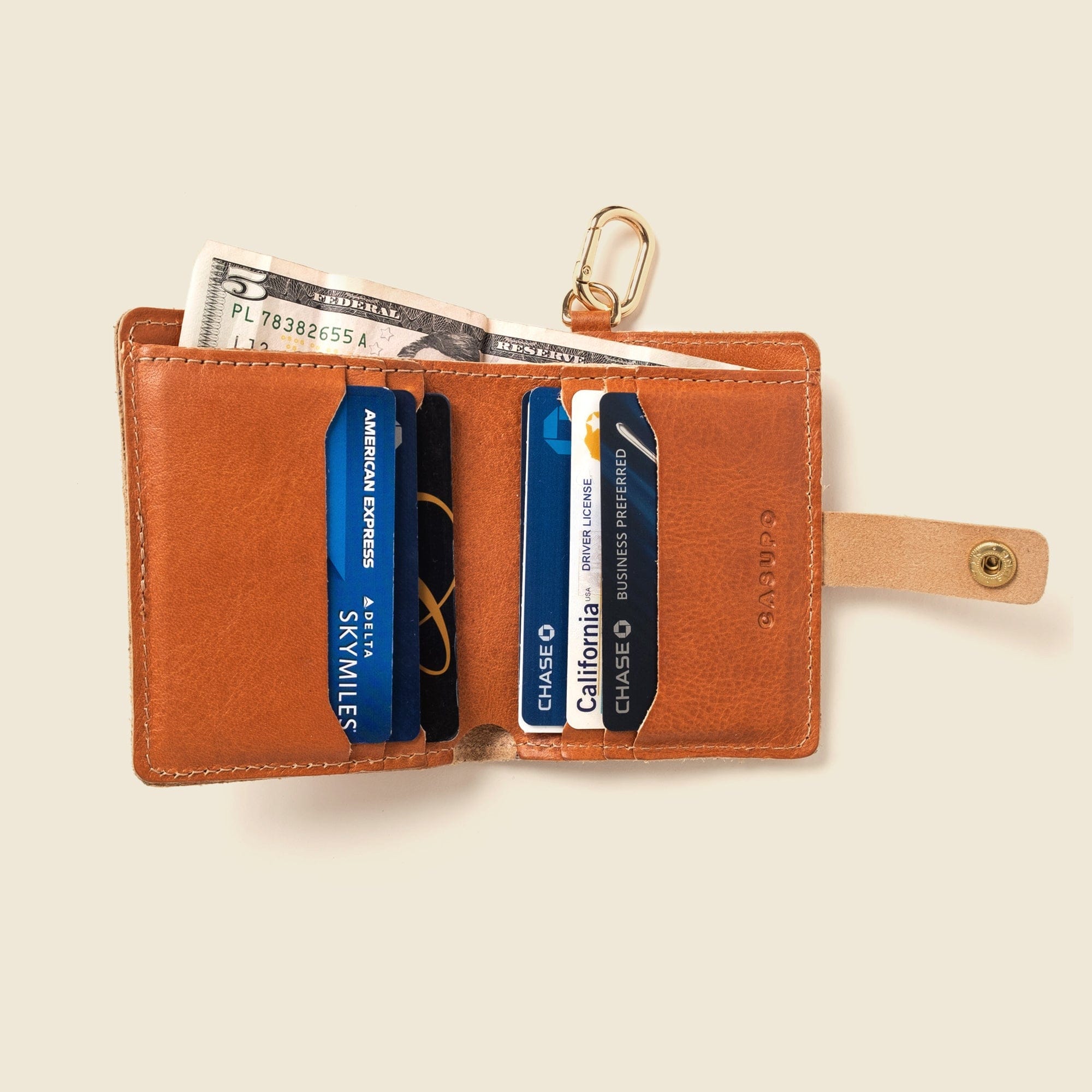 CASUPO Small Bifold Wallet with Snap and Key Ring - Natural