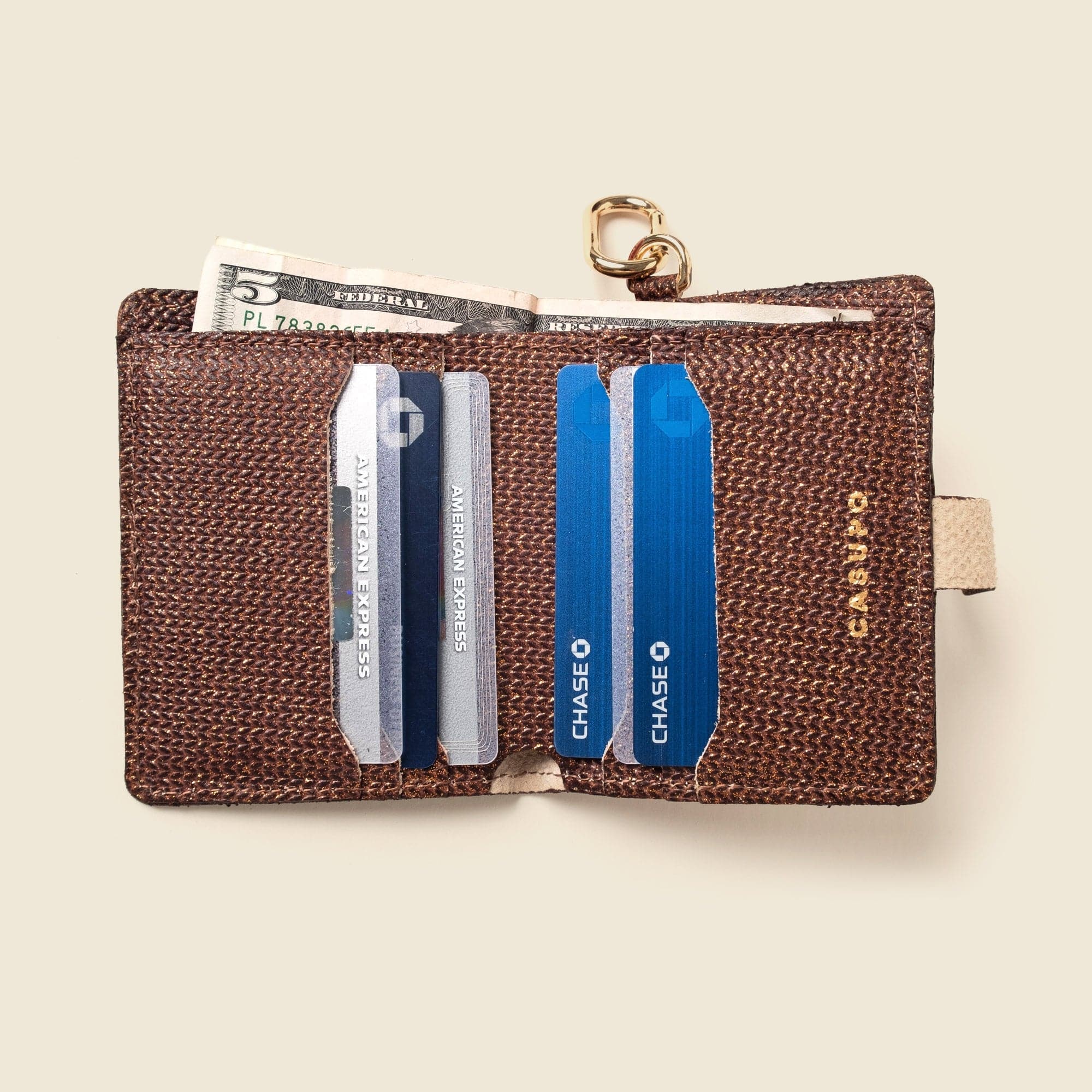 CASUPO Small Bifold Wallet with Snap and Key Ring - Bronze Glow